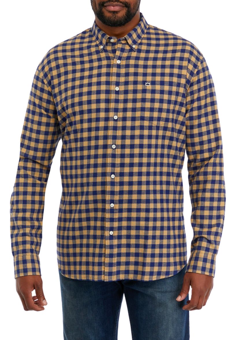 Big & Tall Long Sleeve Woven Twill Plaid Shirt