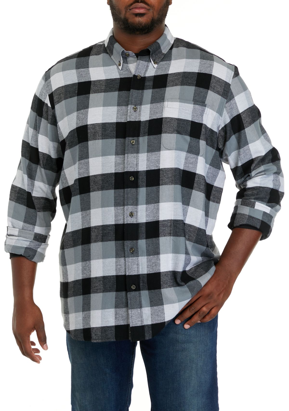Big & Tall Long Sleeve Woven Flannel Plaid Shirt 