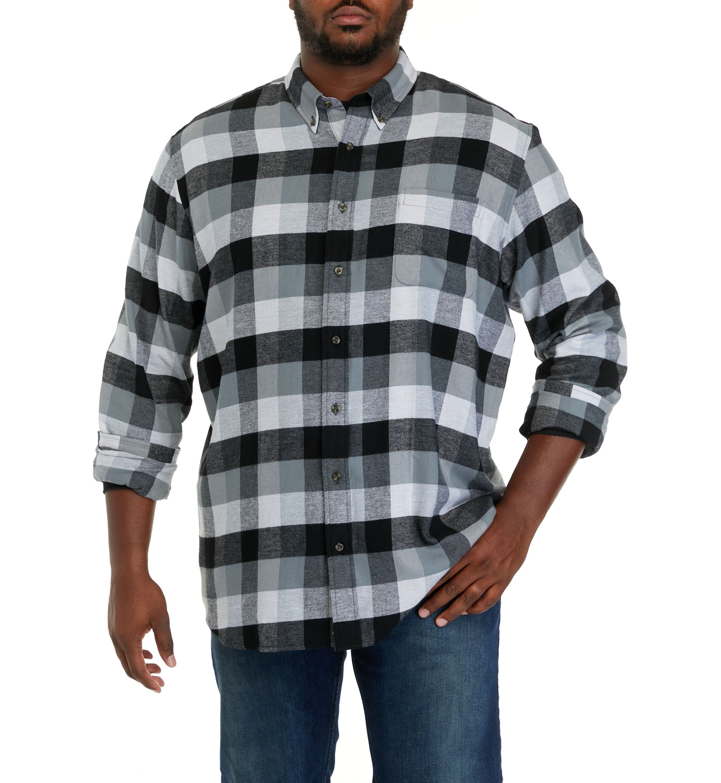 Big & Tall Long Sleeve Woven Flannel Plaid Shirt 
