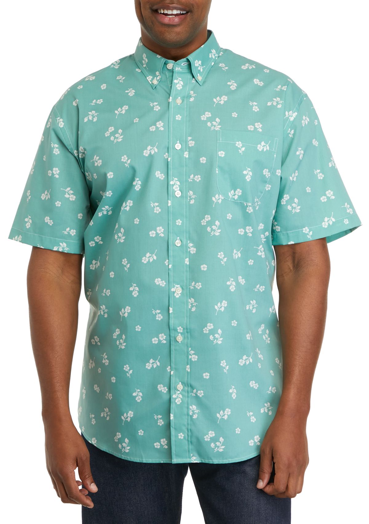 Big & Tall Easy Care short Sleeve Woven Printed Shirt