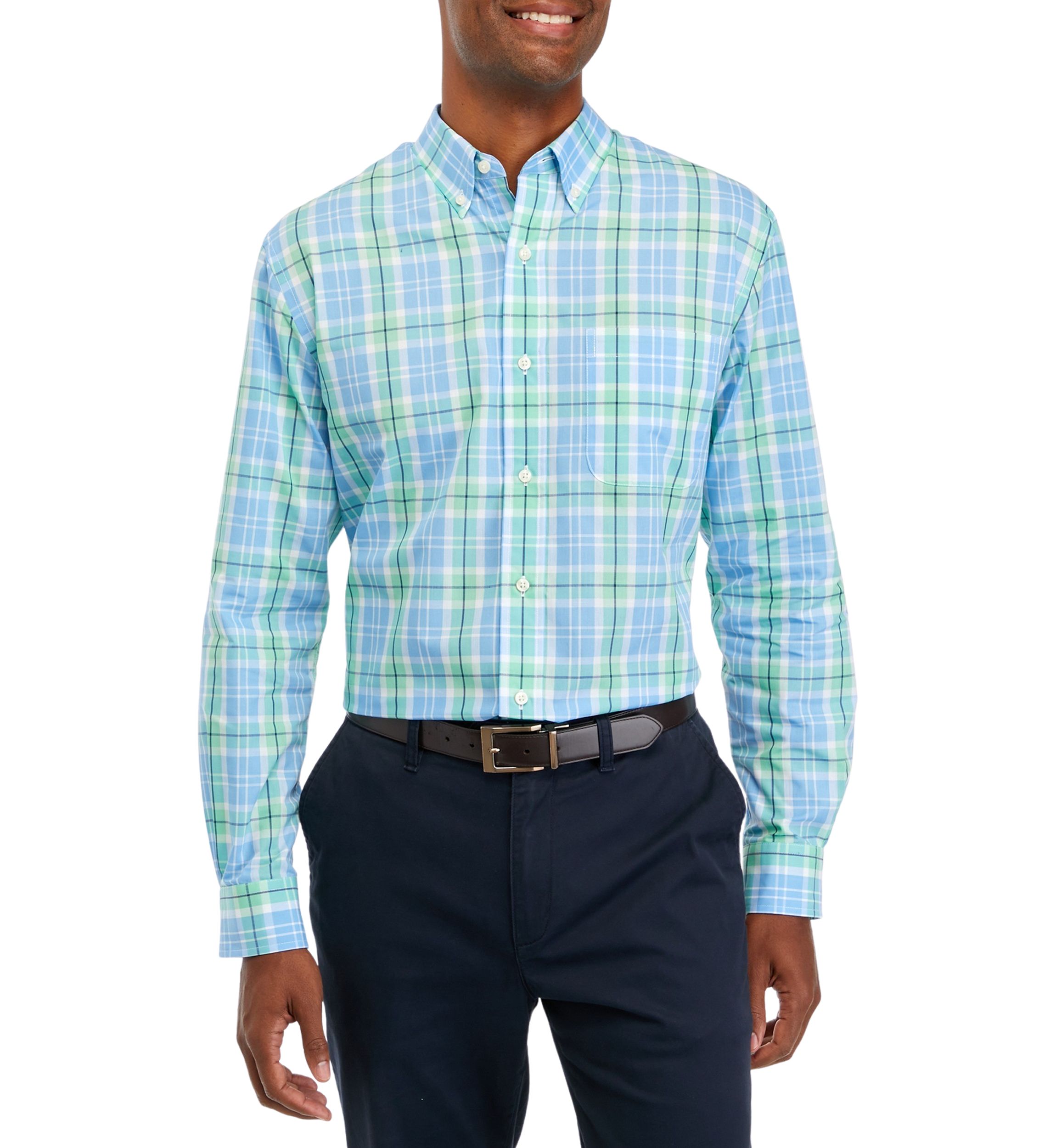 Mens Long Sleeve Woven Easy Care Plaid Shirt