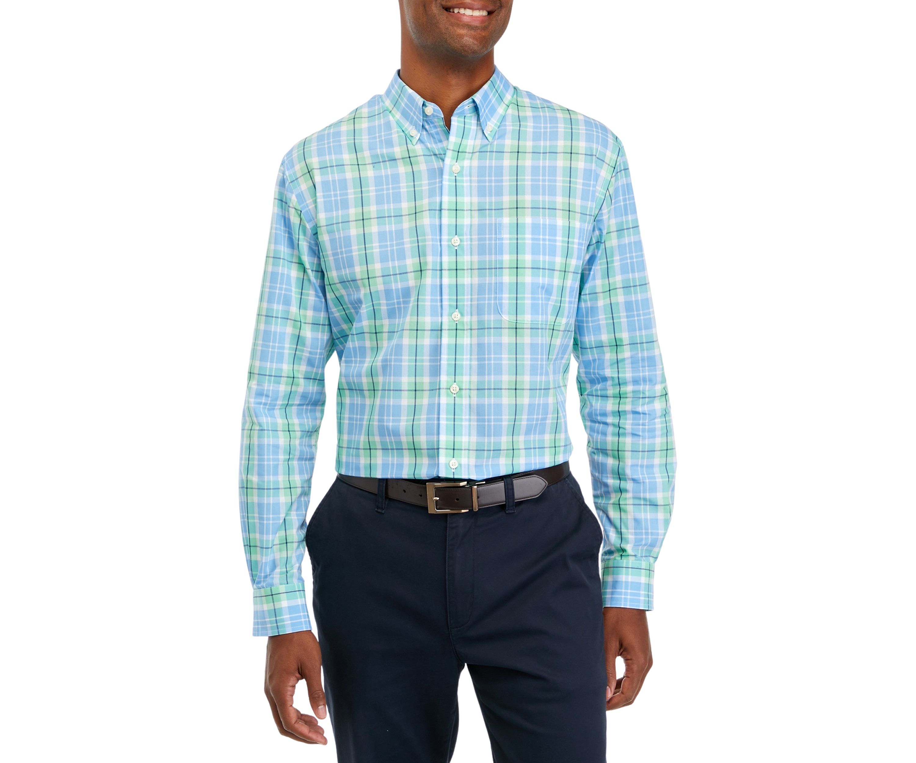 Mens Long Sleeve Woven Easy Care Plaid Shirt