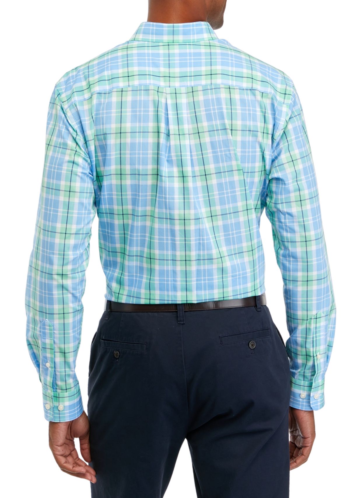 Mens Long Sleeve Woven Easy Care Plaid Shirt