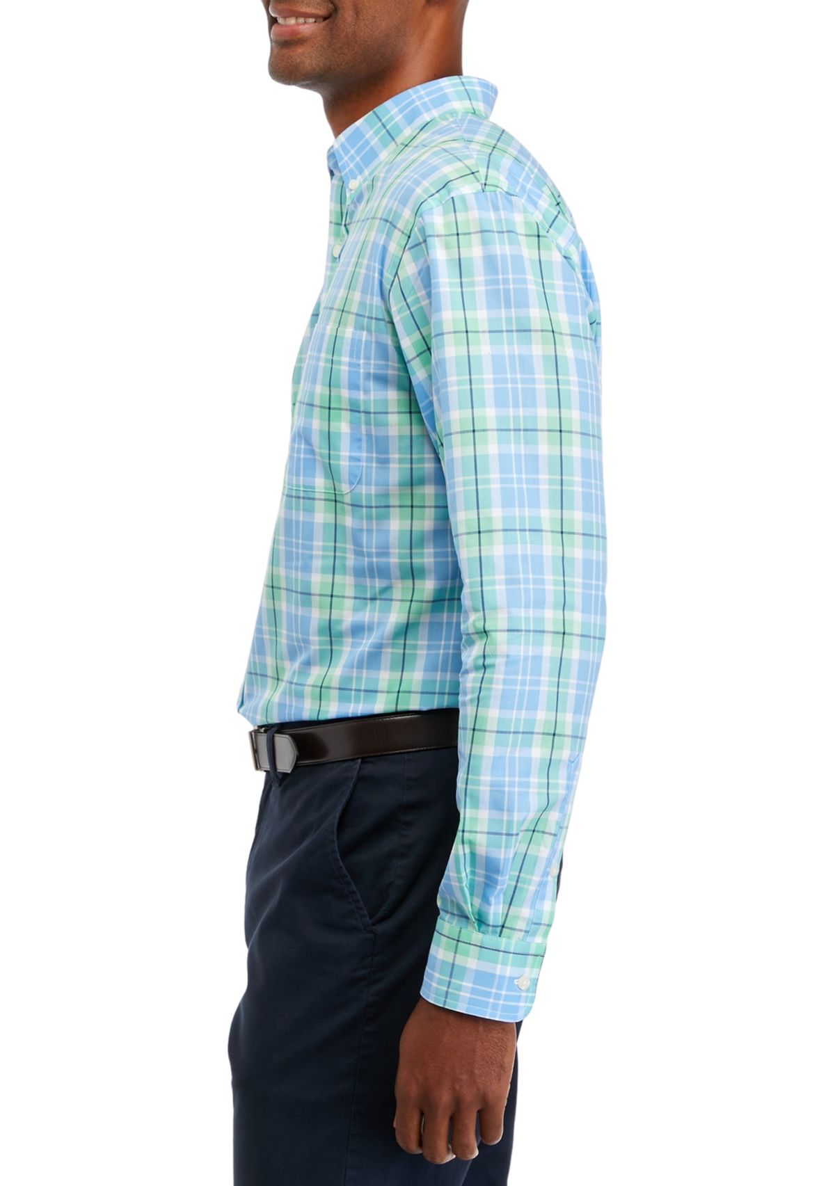 Mens Long Sleeve Woven Easy Care Plaid Shirt