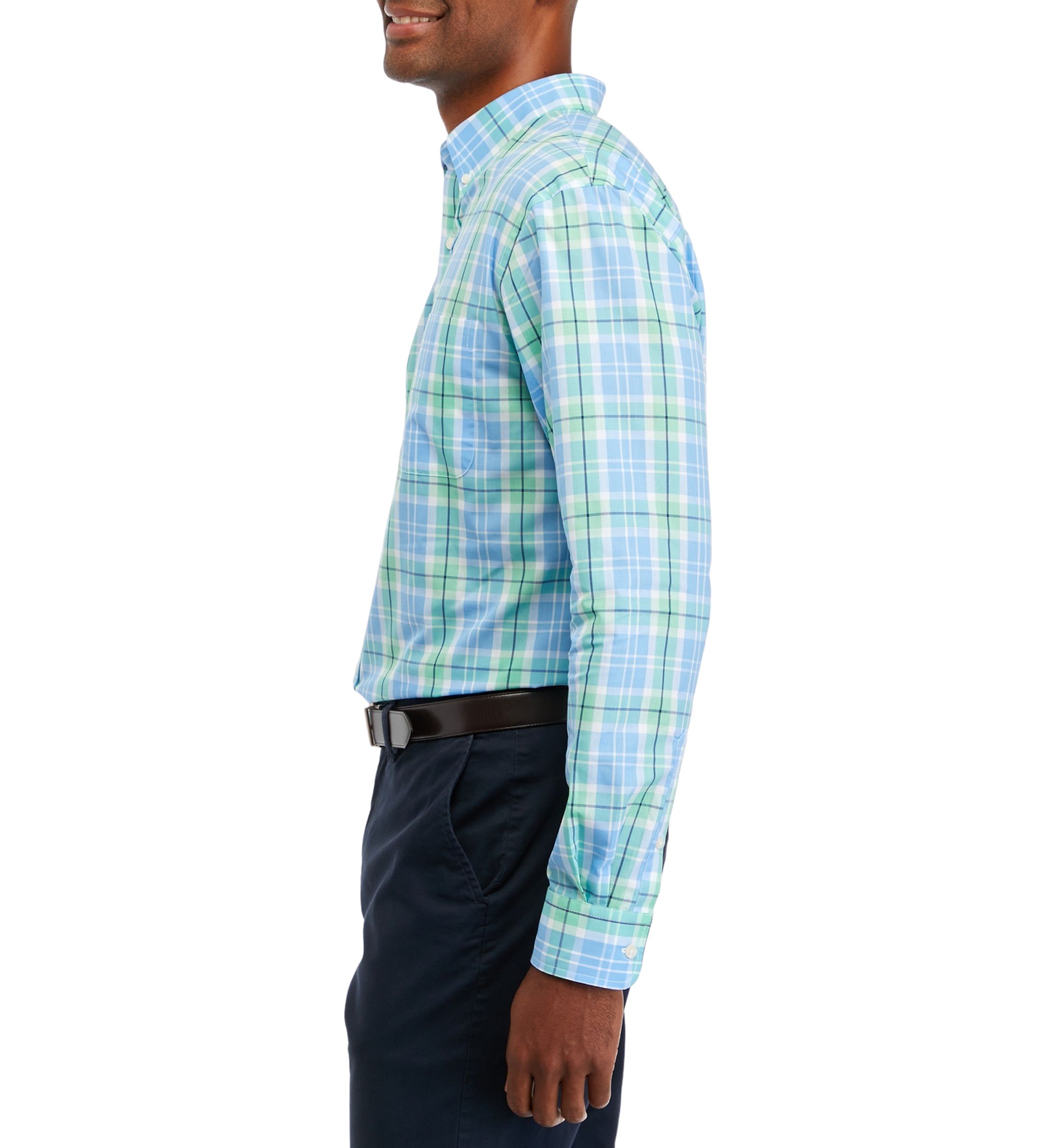 Mens Long Sleeve Woven Easy Care Plaid Shirt