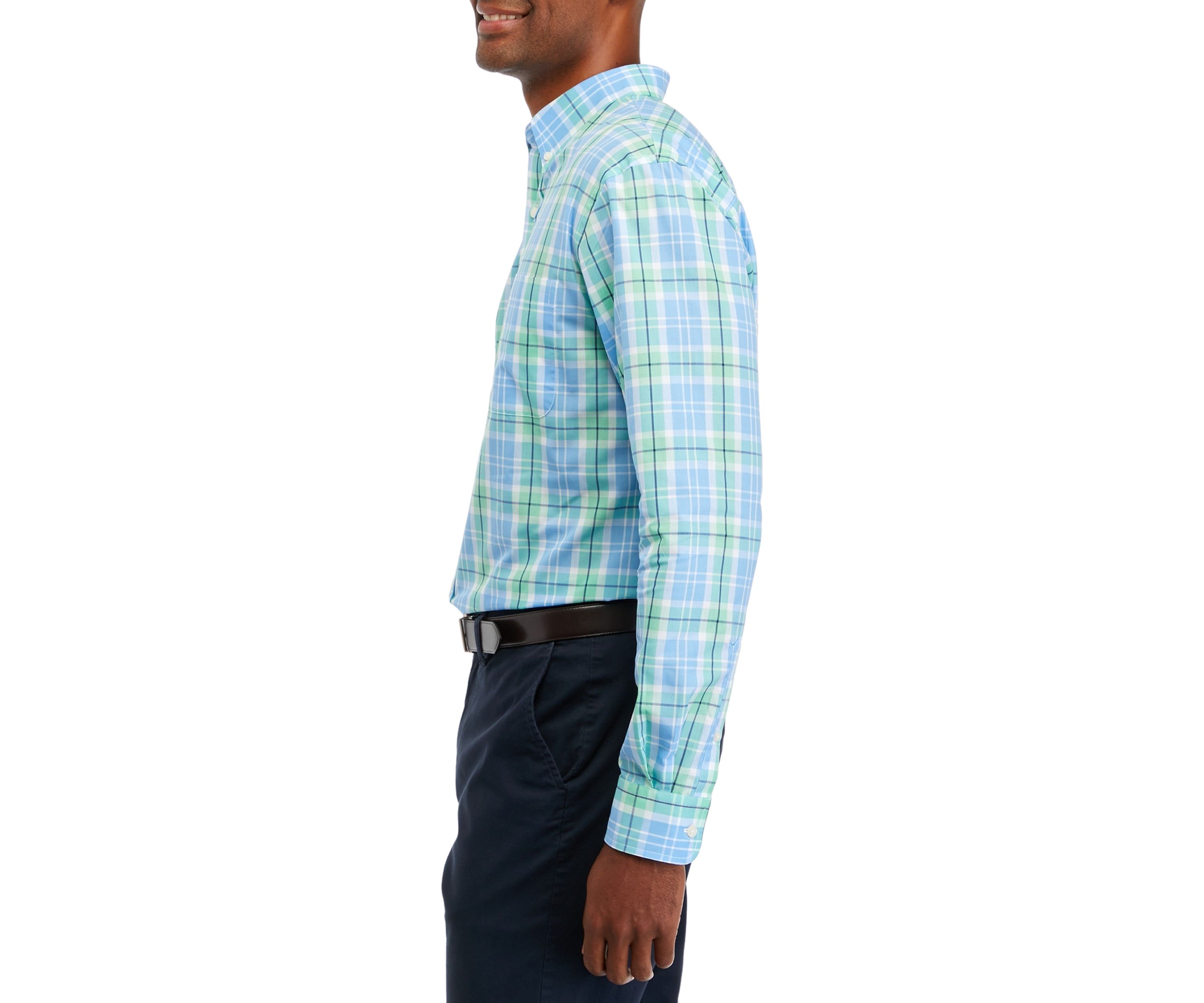 Mens Long Sleeve Woven Easy Care Plaid Shirt