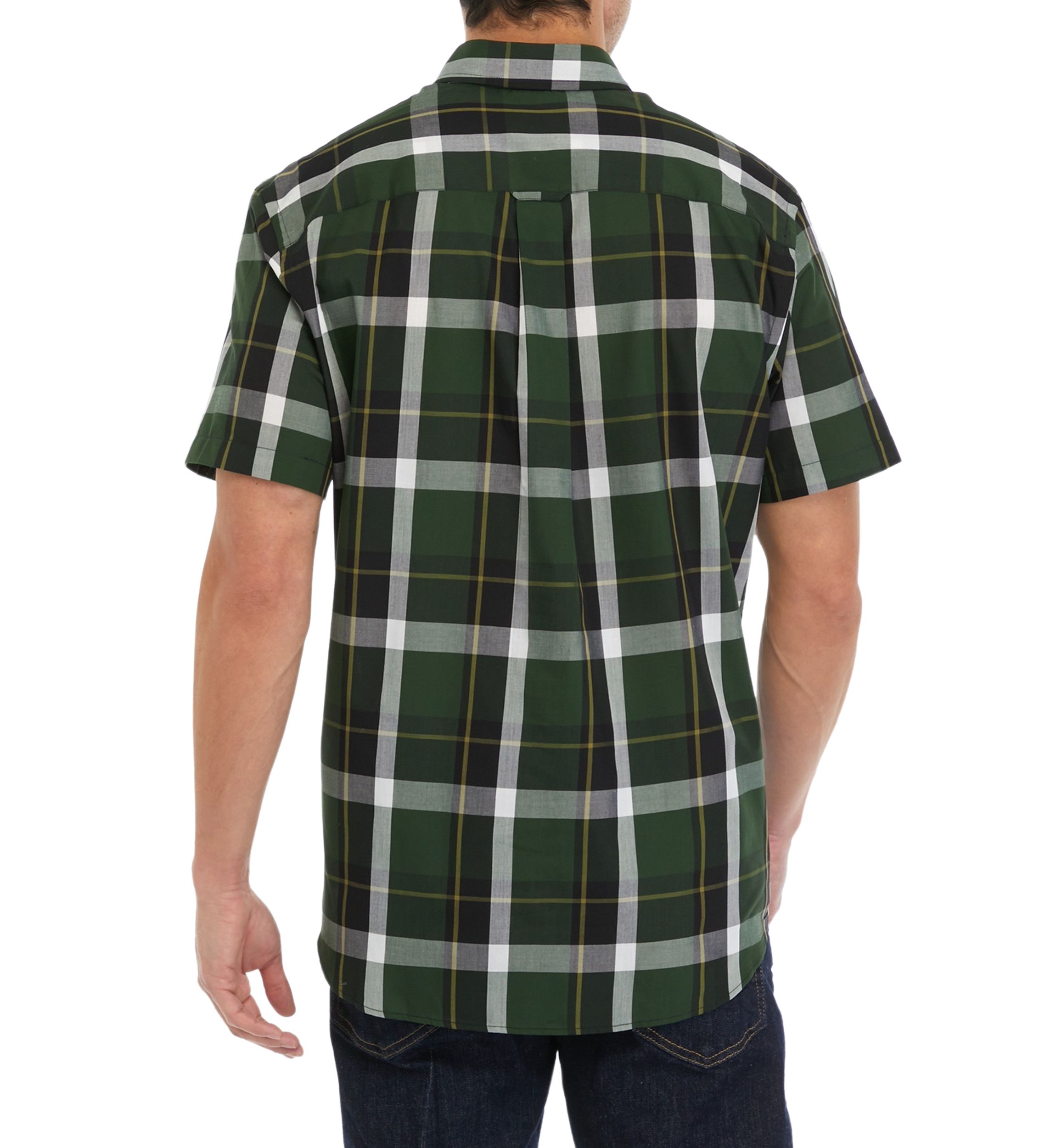 Short Sleeve Woven Easy Care Plaid Button Down Shirt