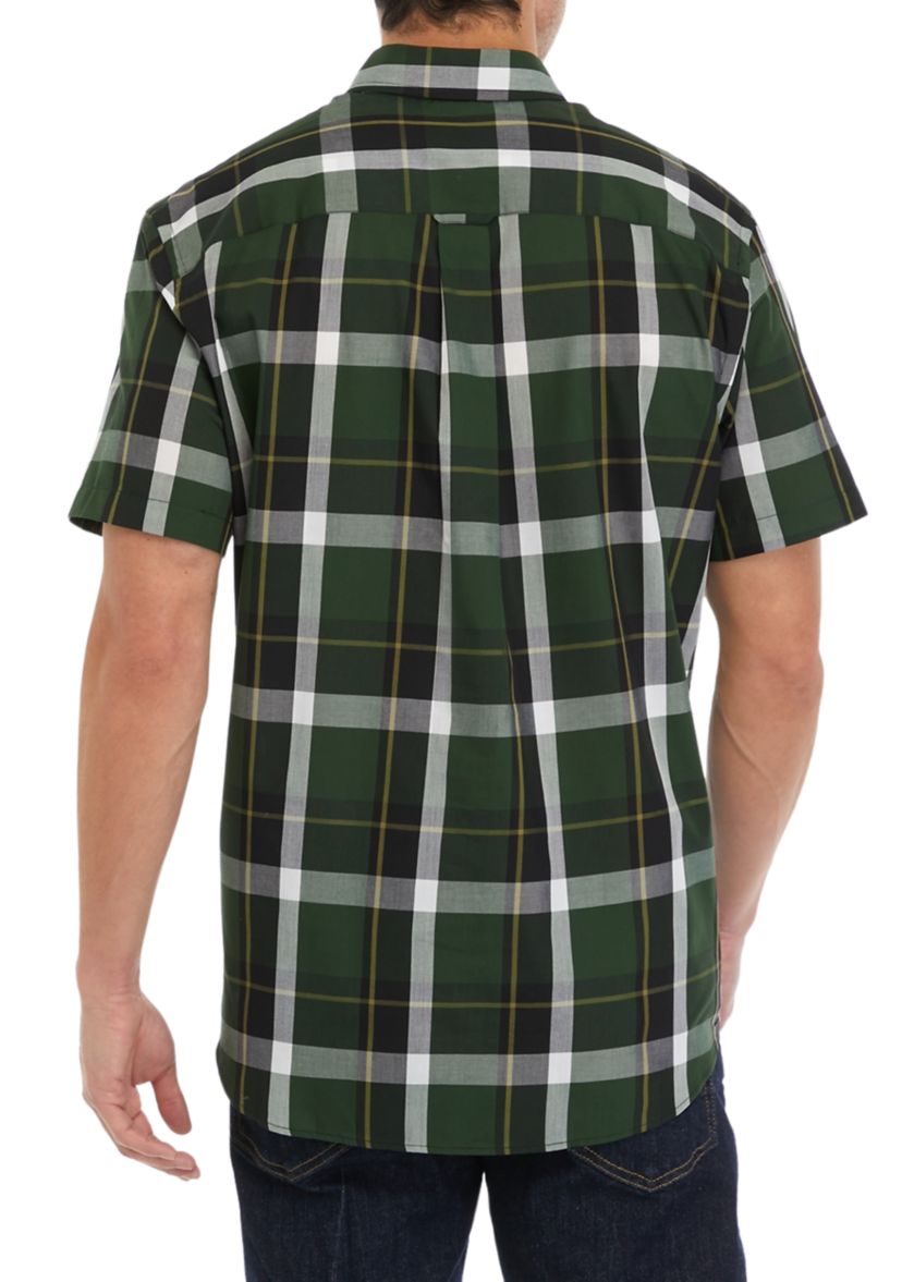 Short Sleeve Woven Easy Care Plaid Button Down Shirt