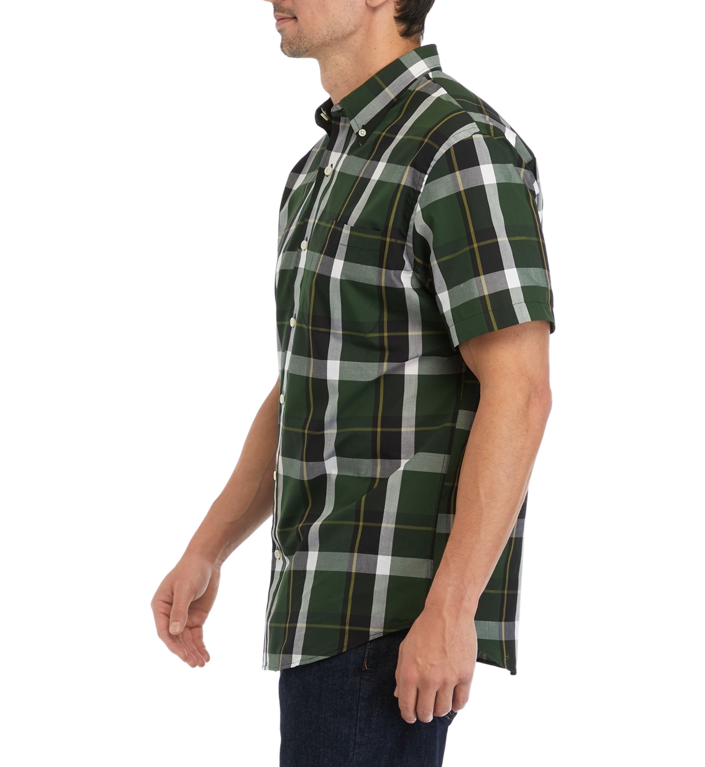 Short Sleeve Woven Easy Care Plaid Button Down Shirt