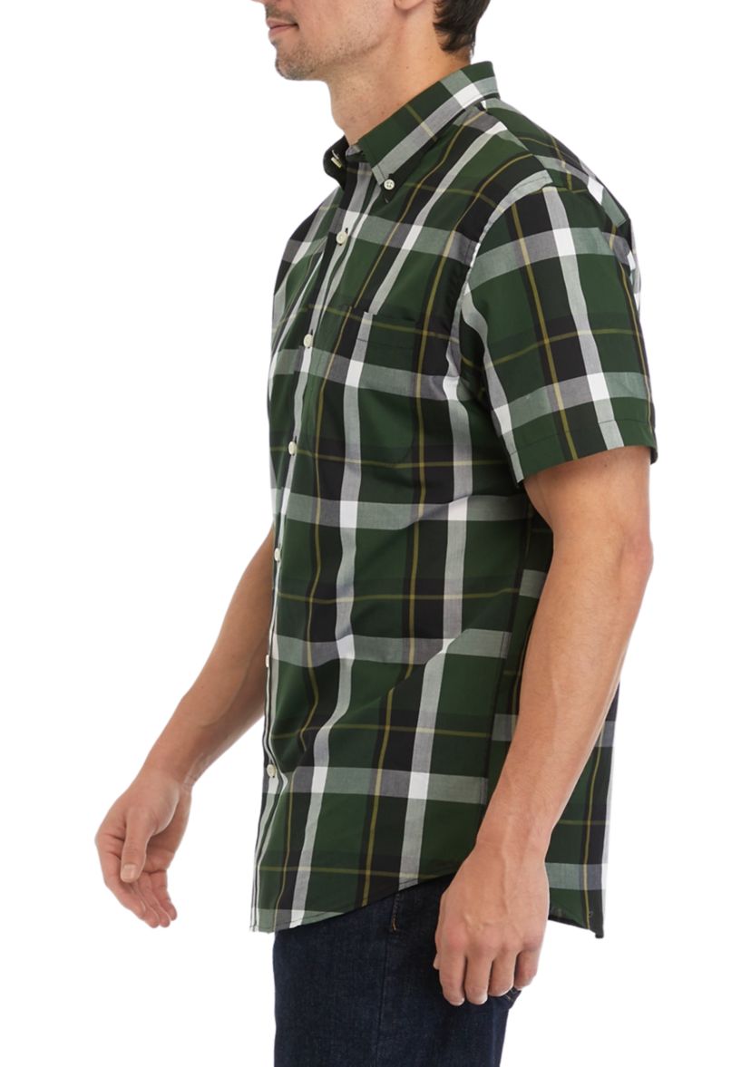 Short Sleeve Woven Easy Care Plaid Button Down Shirt