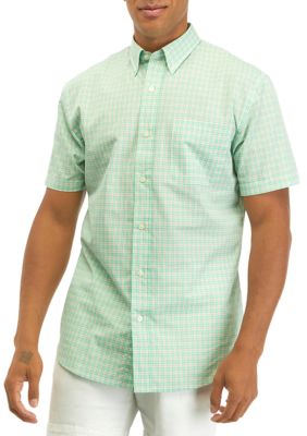 Saddlebred Men's Short Sleeve Plaid Button Down Shirt, Green, Small