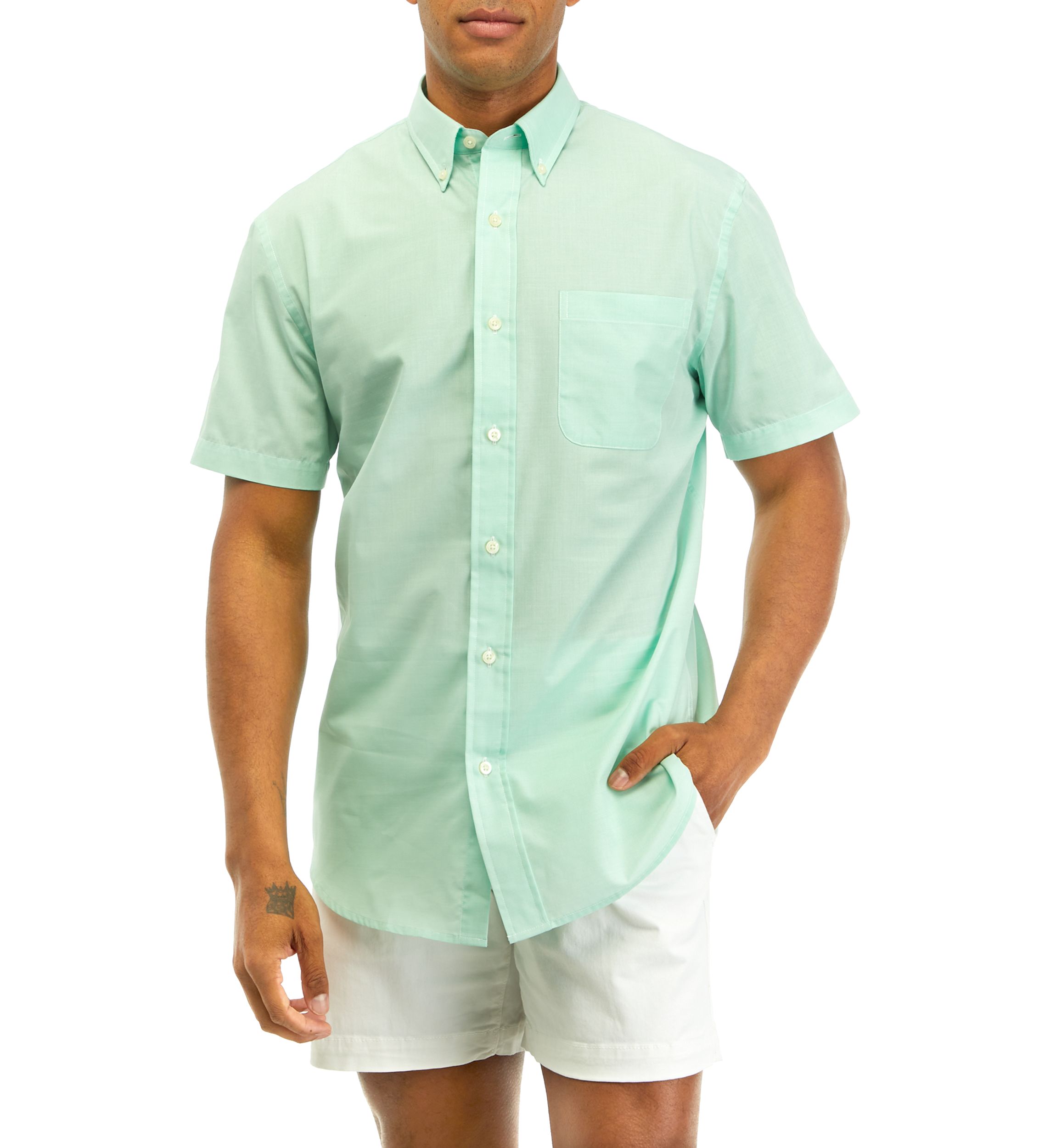 Short Sleeve Woven Easy Care Button Down Shirt