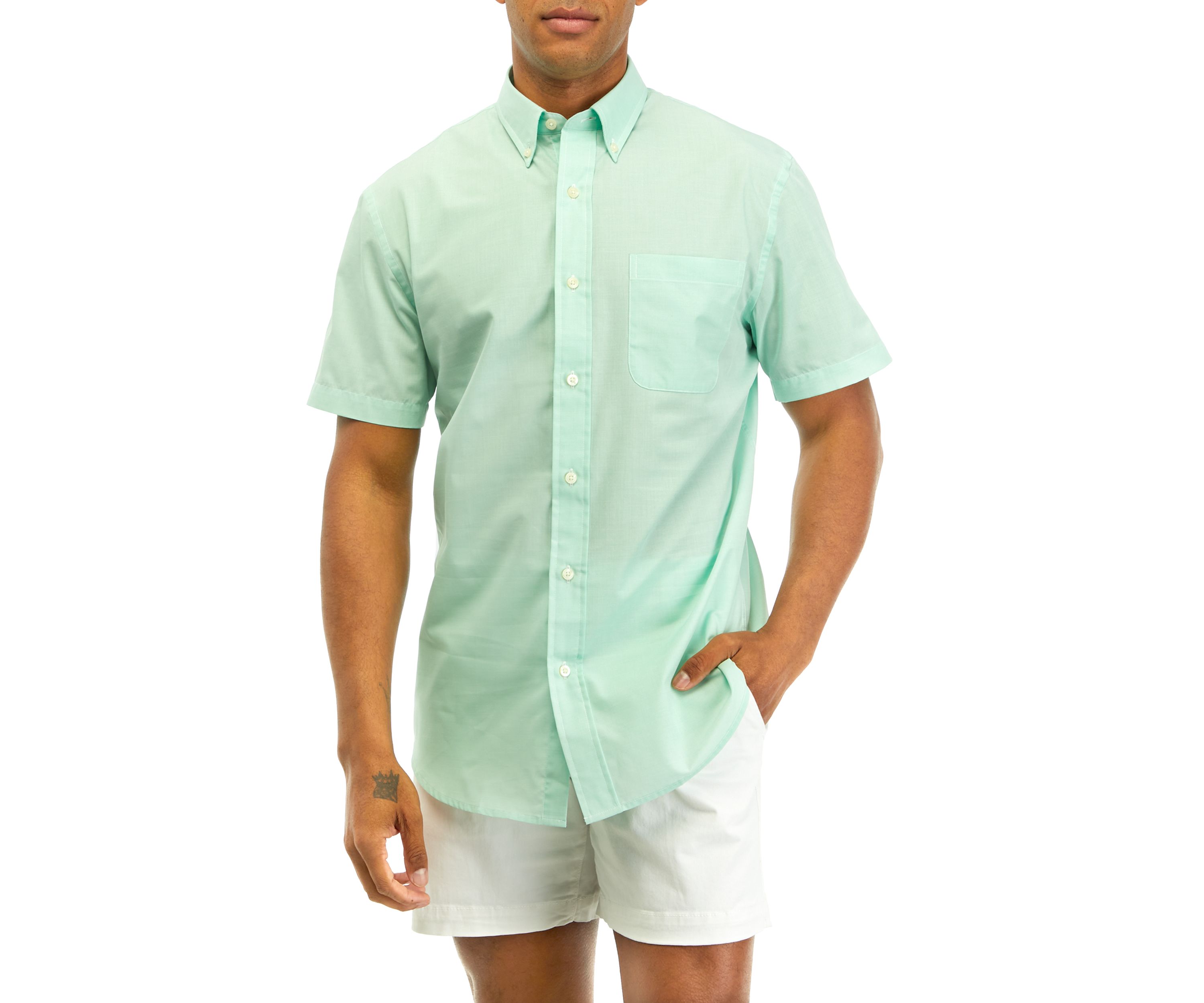 Short Sleeve Woven Easy Care Button Down Shirt