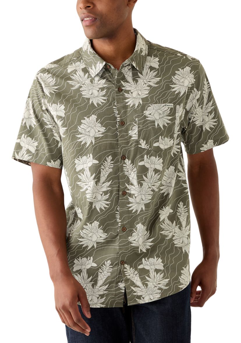 Mens One and Only Stretch Short Sleeve Woven Button Down T-Shirt