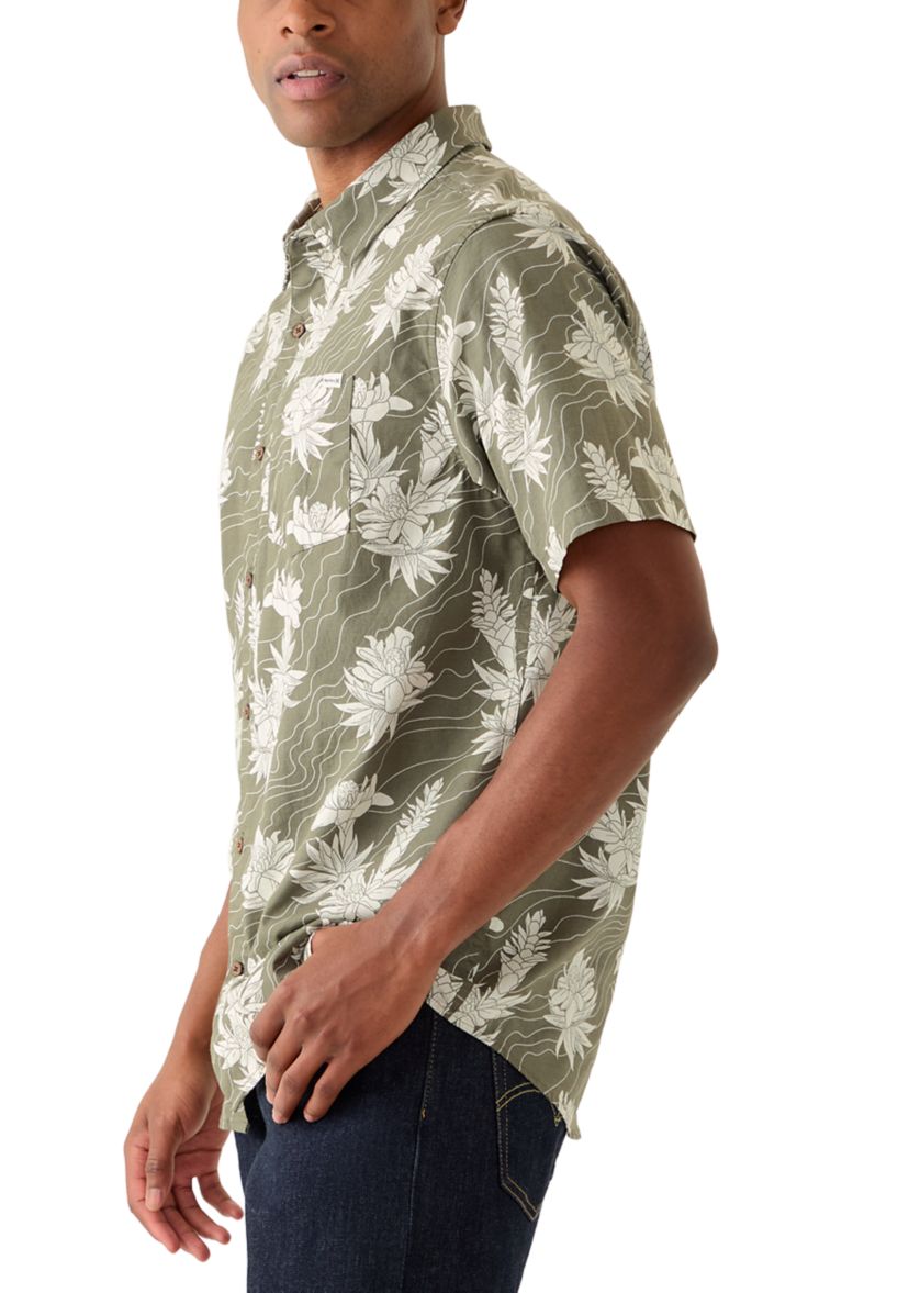 Mens One and Only Stretch Short Sleeve Woven Button Down T-Shirt