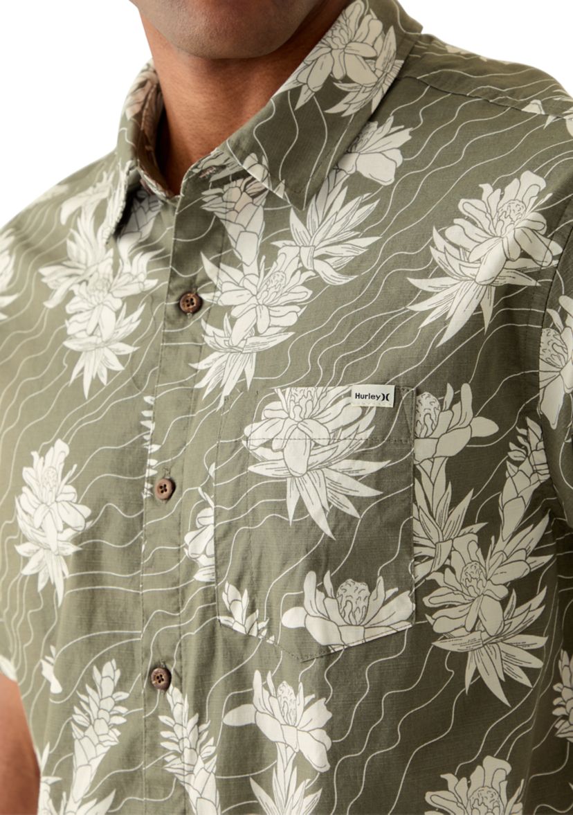 Mens One and Only Stretch Short Sleeve Woven Button Down T-Shirt