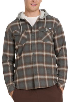 Hurley Women's Hooded Button Up Plaid Jacket, Grey, Medium