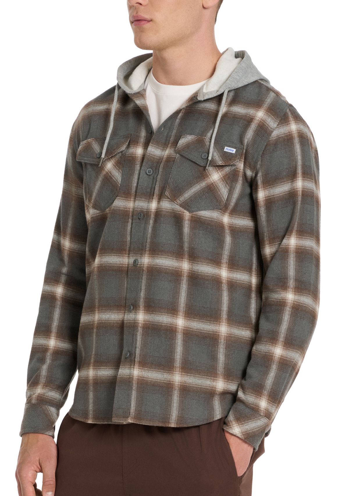 Womens Hooded Button Up Plaid Jacket