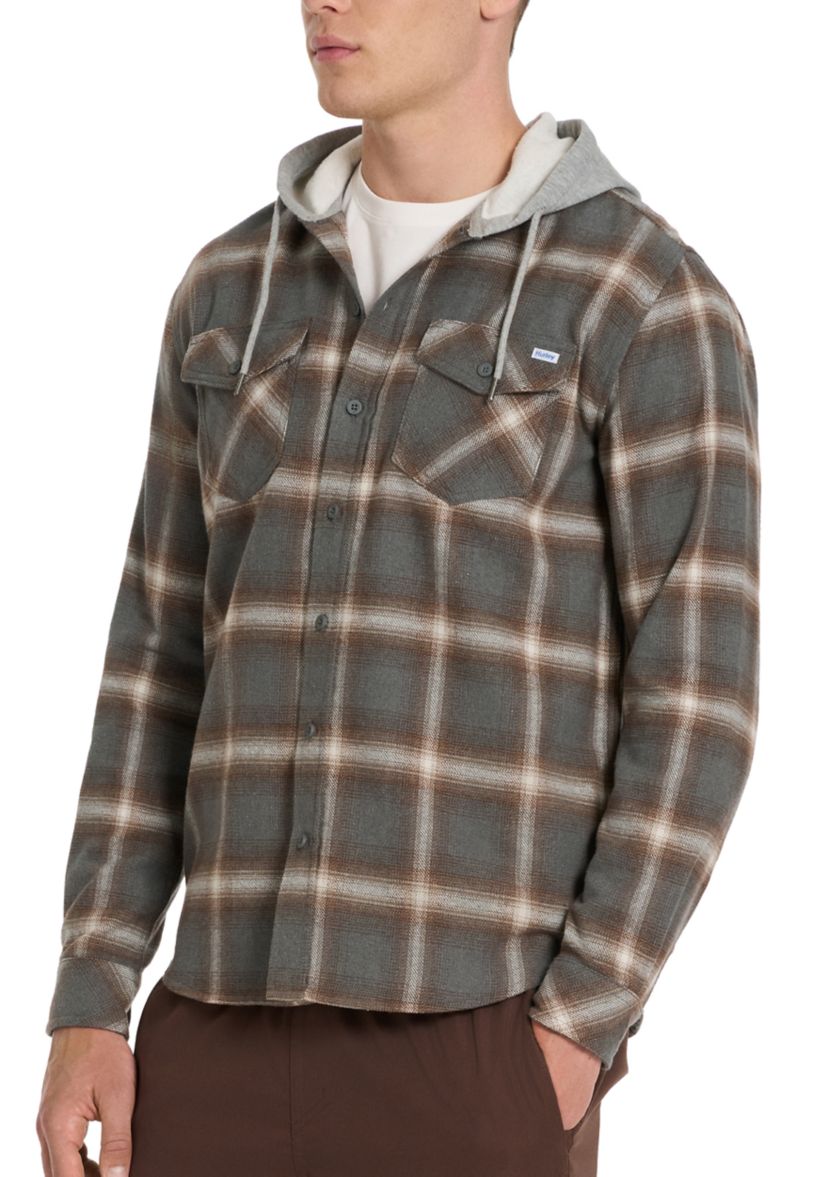 Womens Hooded Button Up Plaid Jacket