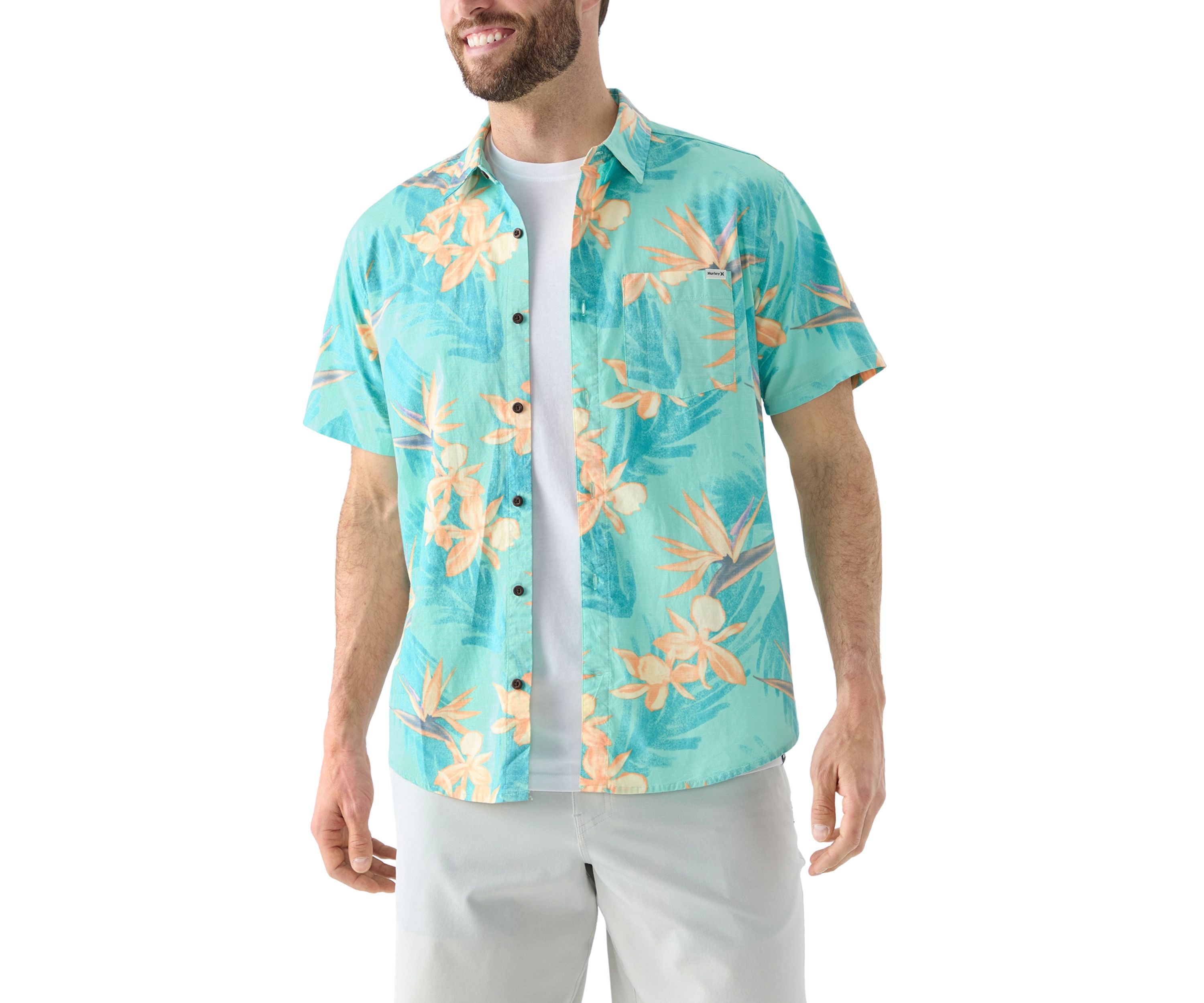 Mens One and Only Lido Stretch Short Sleeve Woven Printed Shirt