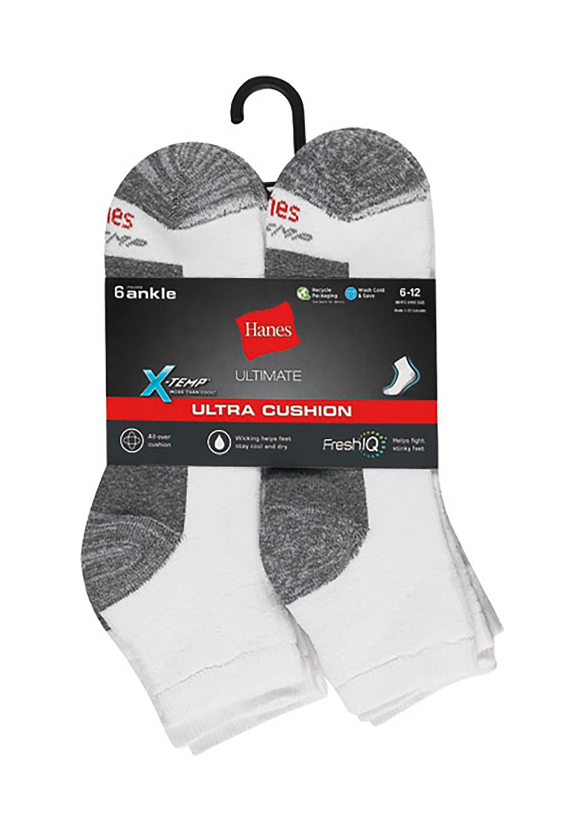 Ultimate X-Temp Ultra Cushion 6 Pack Ankle Socks 