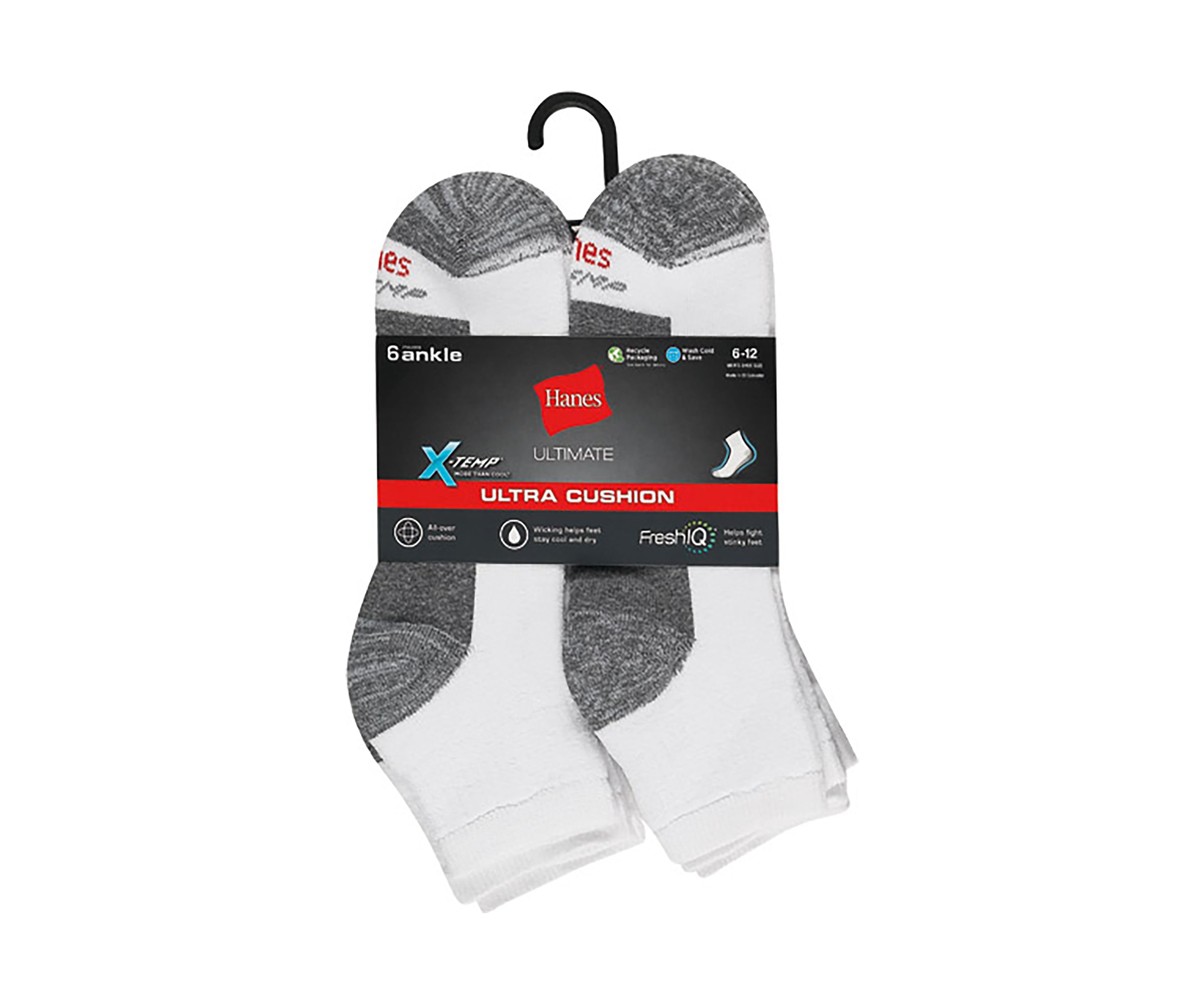 Ultimate X-Temp Ultra Cushion 6 Pack Ankle Socks 