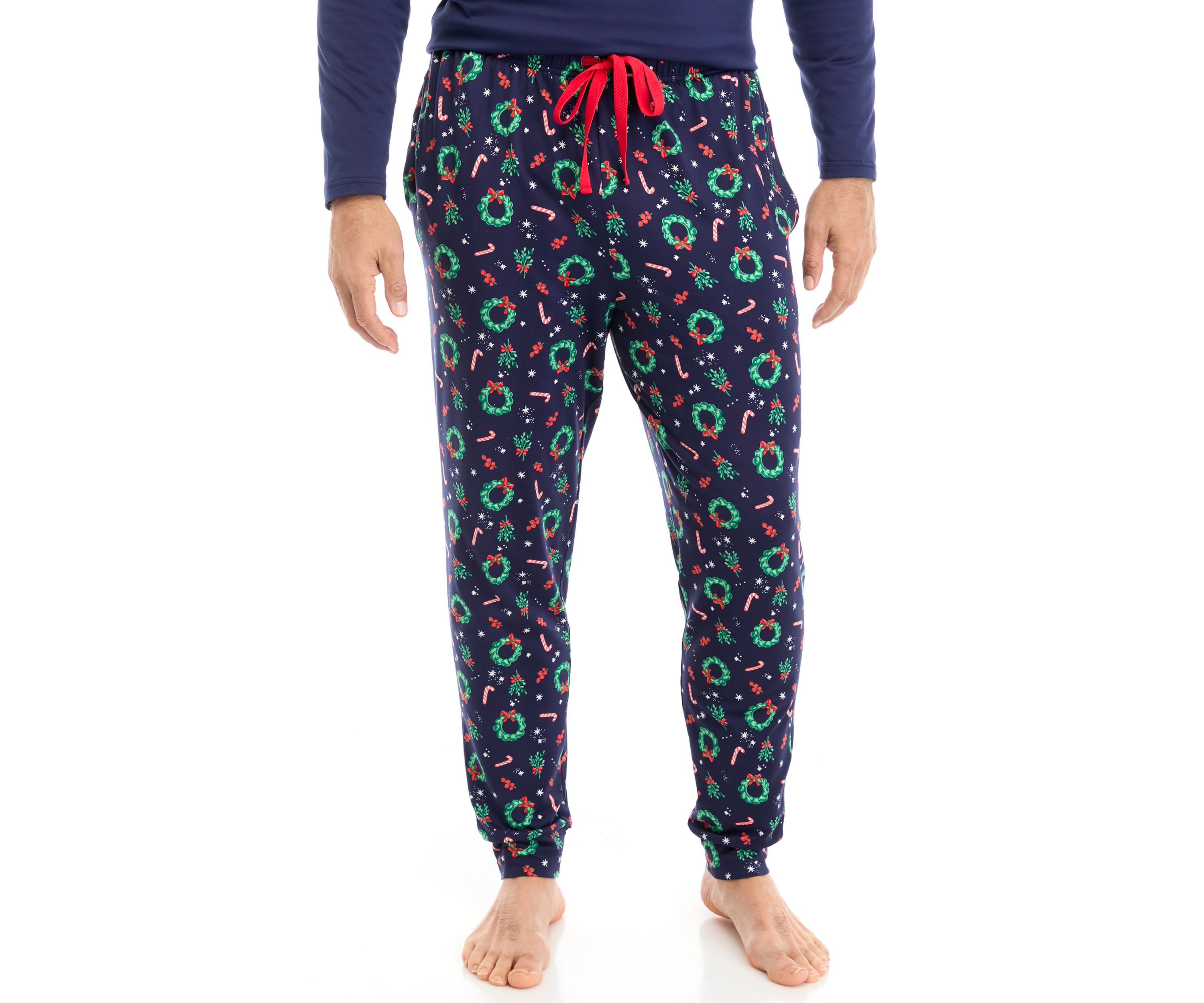 Mens Holiday Wreaths Jogger Pajama Pants