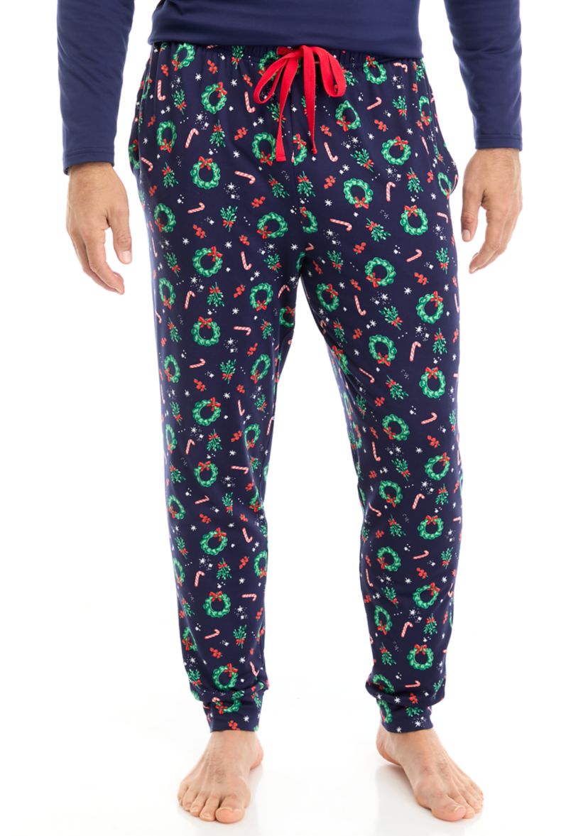 Mens Holiday Wreaths Jogger Pajama Pants