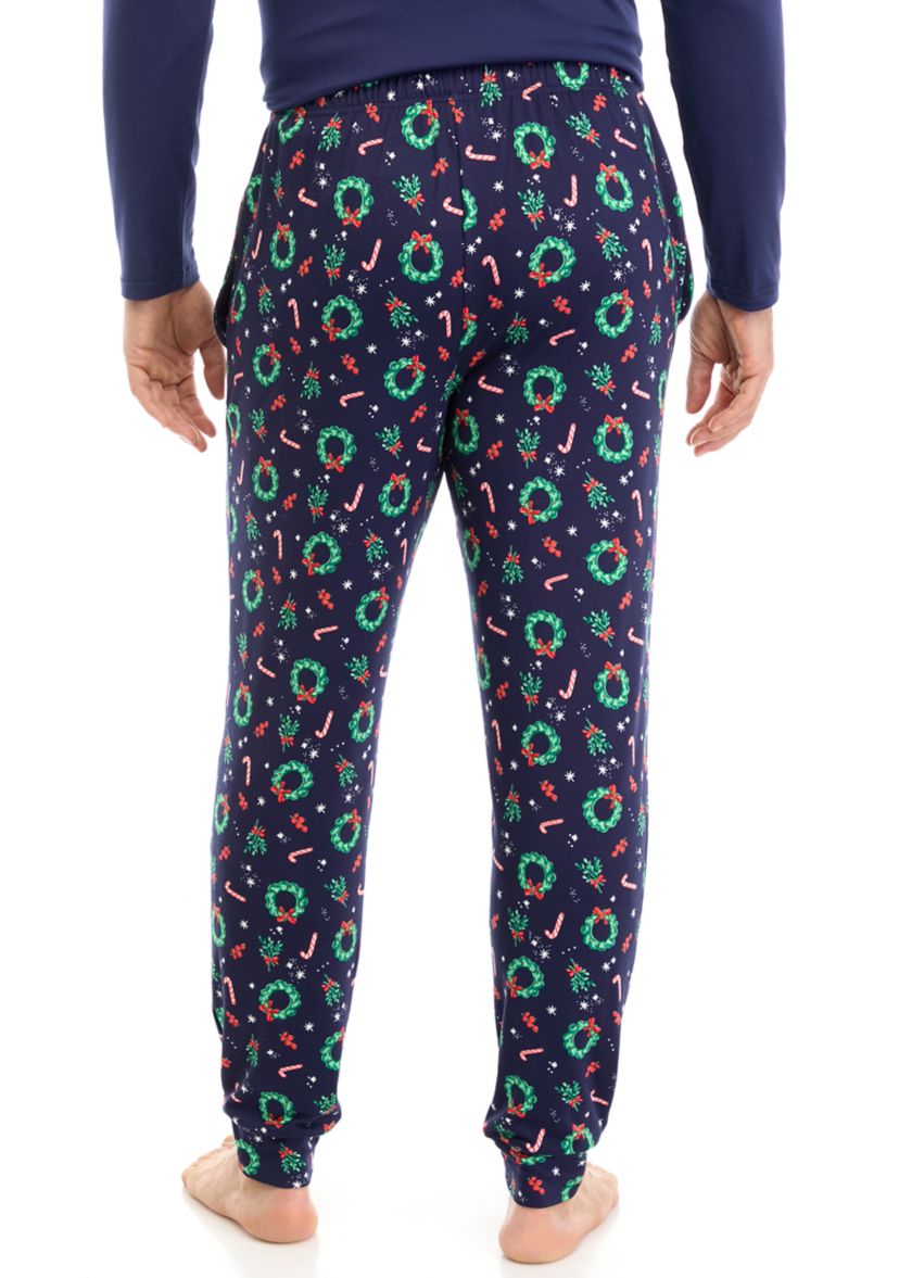 Mens Holiday Wreaths Jogger Pajama Pants