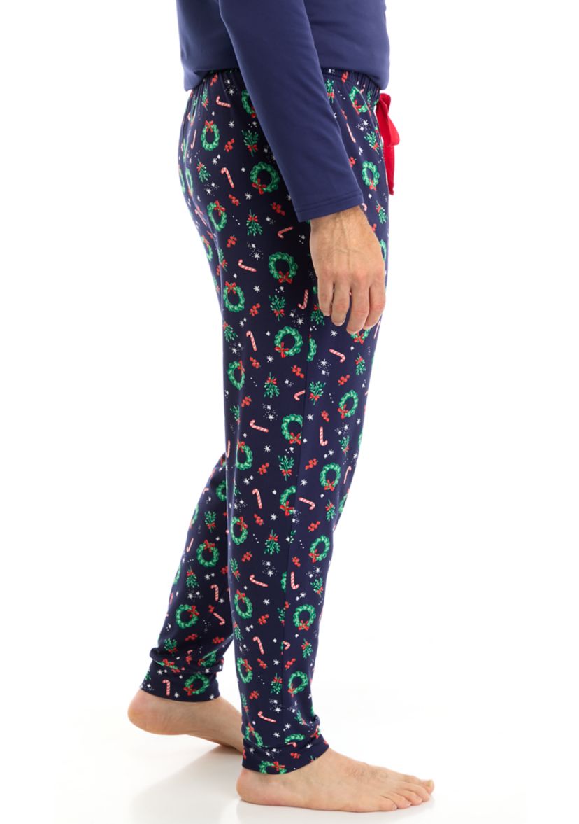 Mens Holiday Wreaths Jogger Pajama Pants