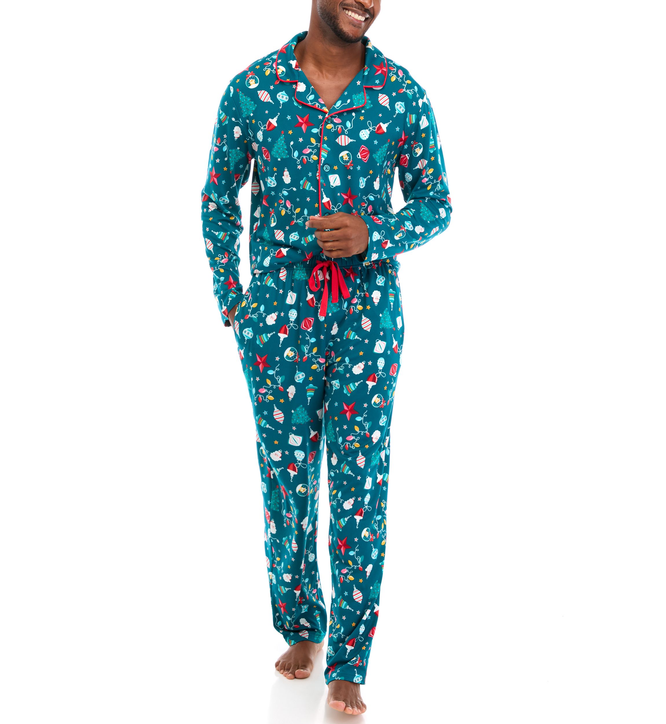 Mens Holiday Lights Long Sleeve Notch Pajama Set