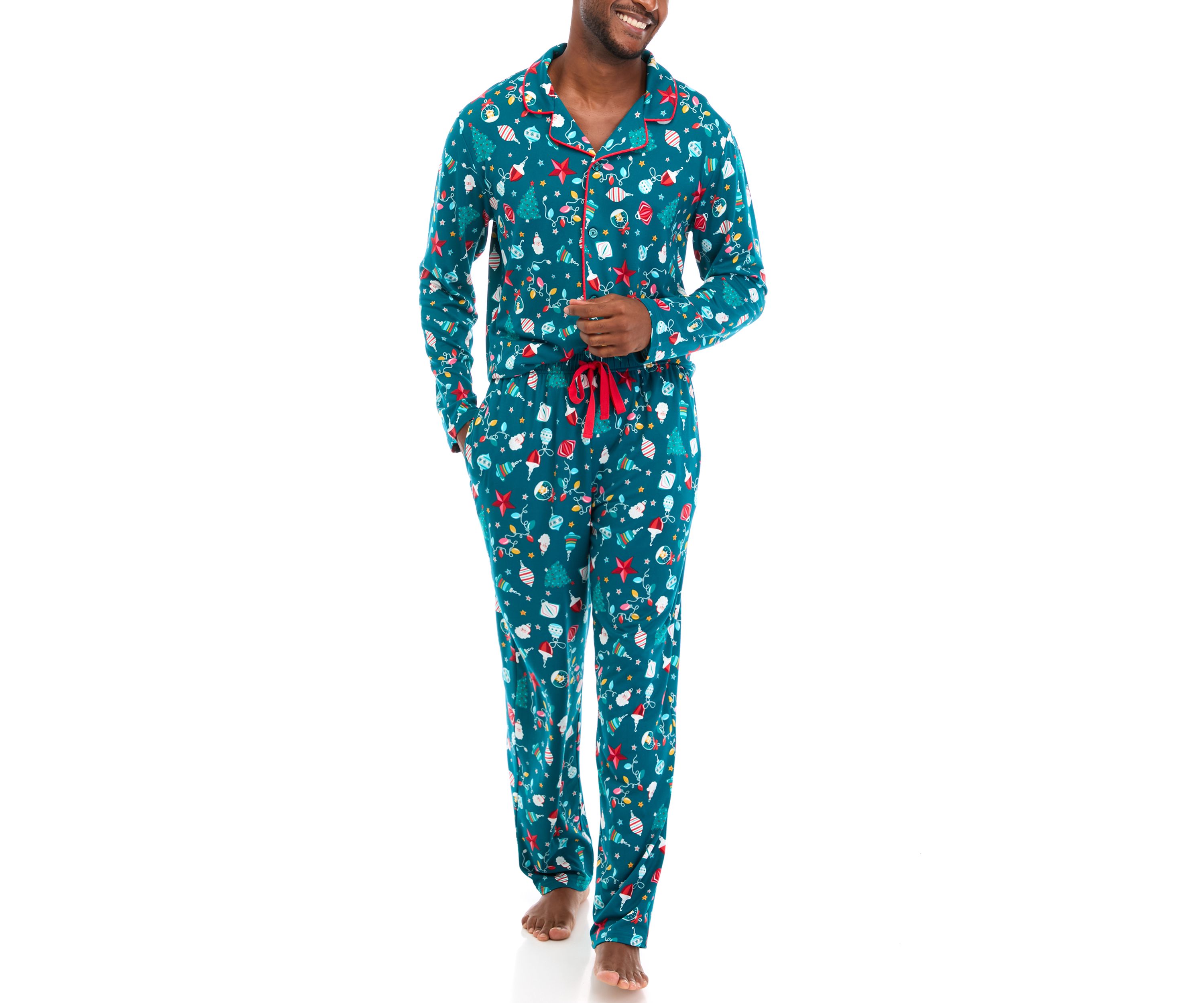 Mens Holiday Lights Long Sleeve Notch Pajama Set