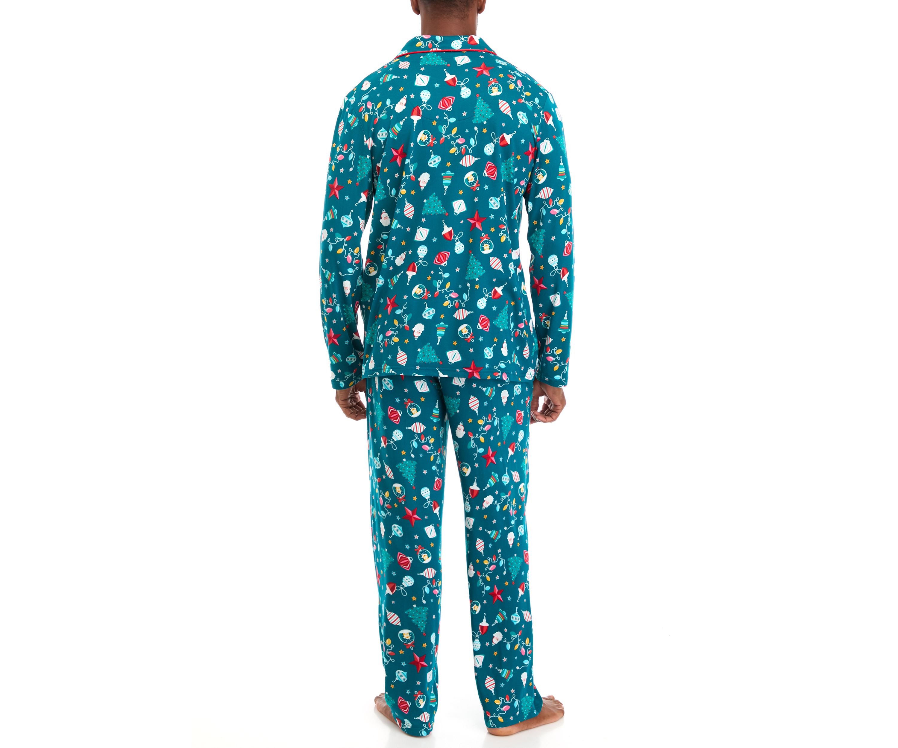 Mens Holiday Lights Long Sleeve Notch Pajama Set