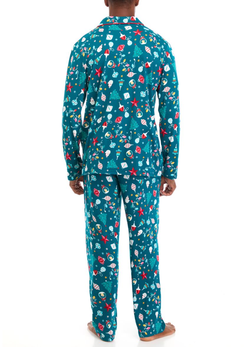 Mens Holiday Lights Long Sleeve Notch Pajama Set