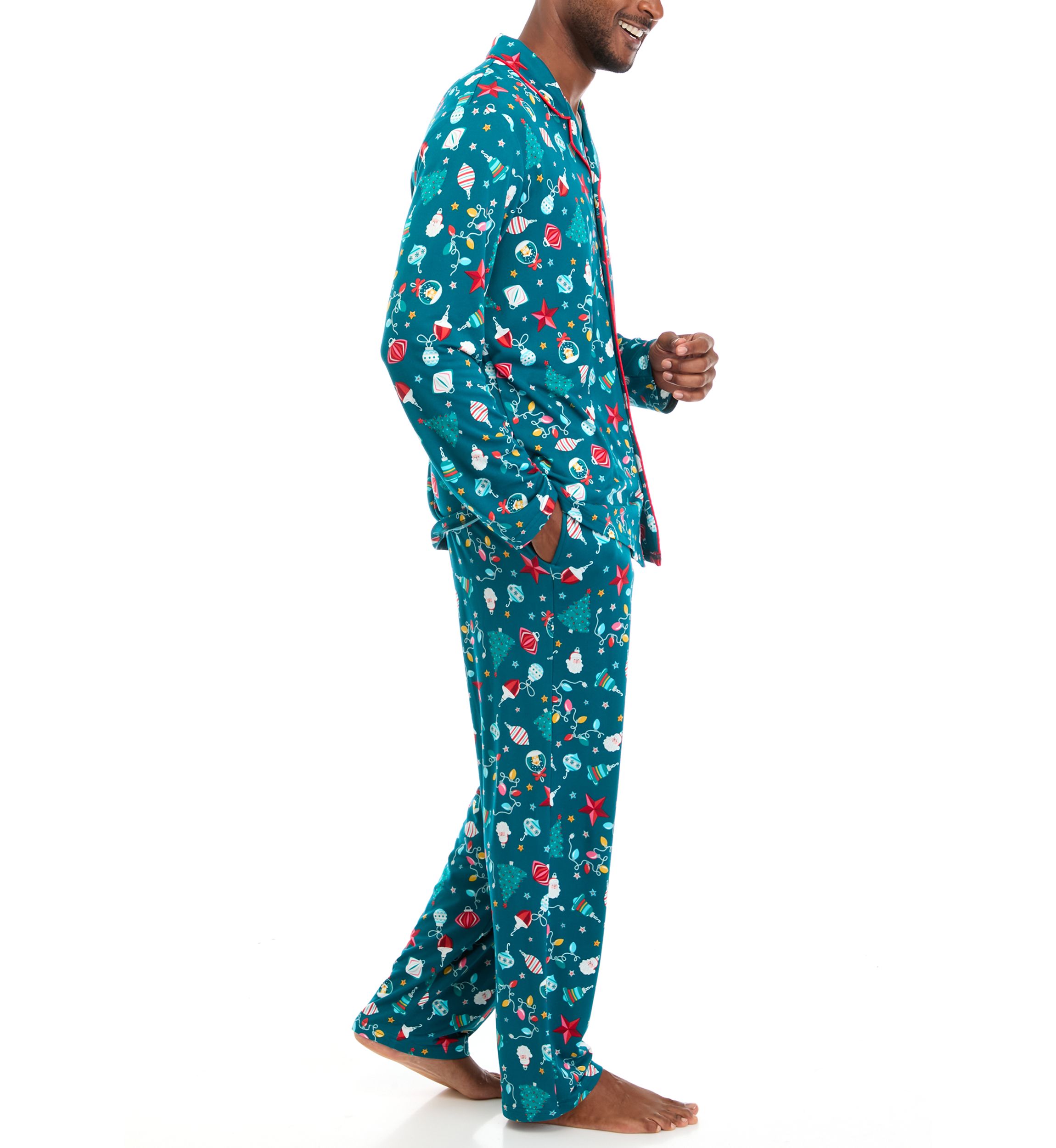 Mens Holiday Lights Long Sleeve Notch Pajama Set