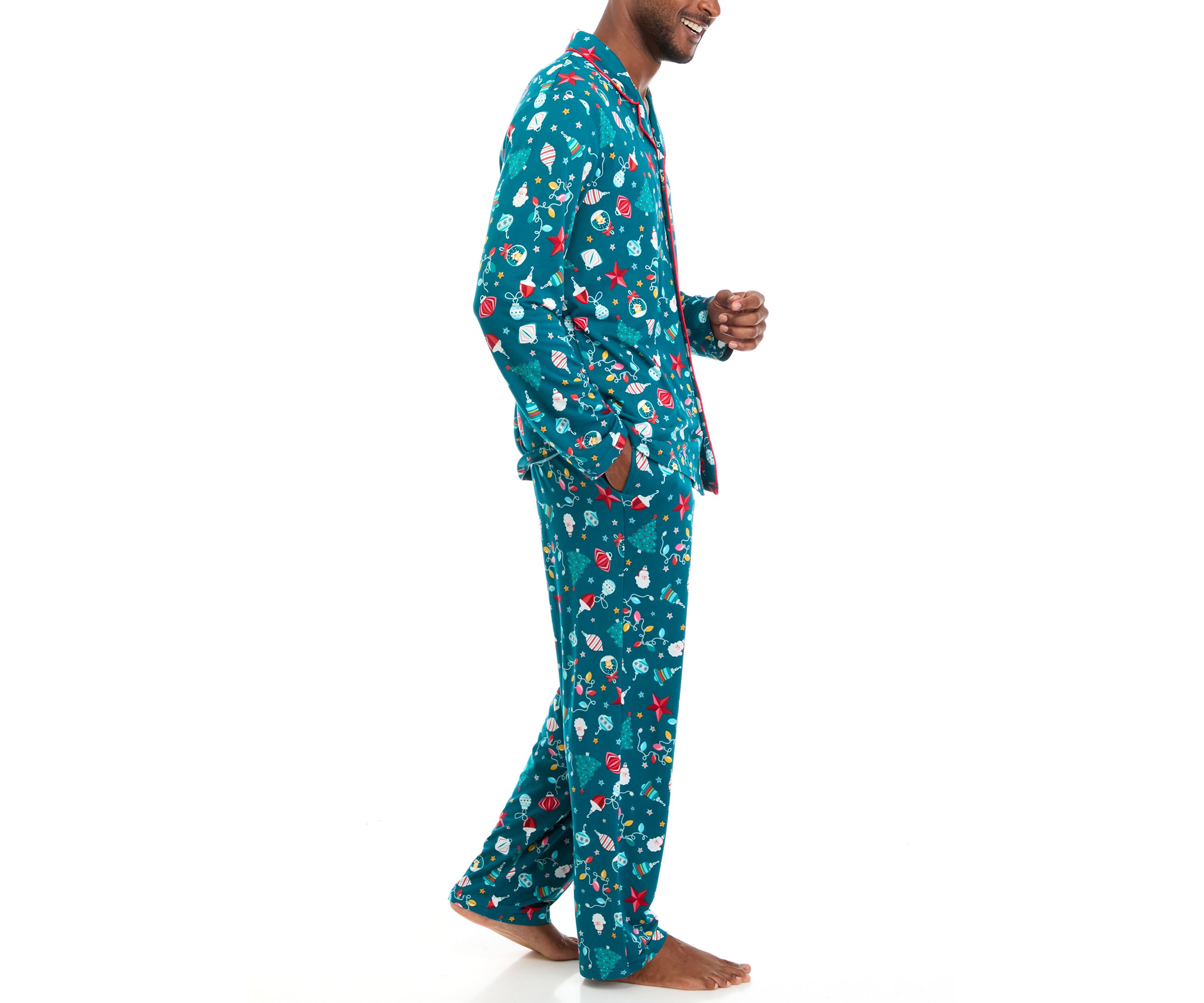 Mens Holiday Lights Long Sleeve Notch Pajama Set