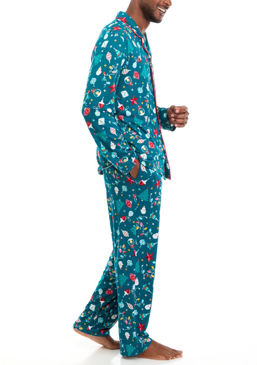 Mens Holiday Lights Long Sleeve Notch Pajama Set