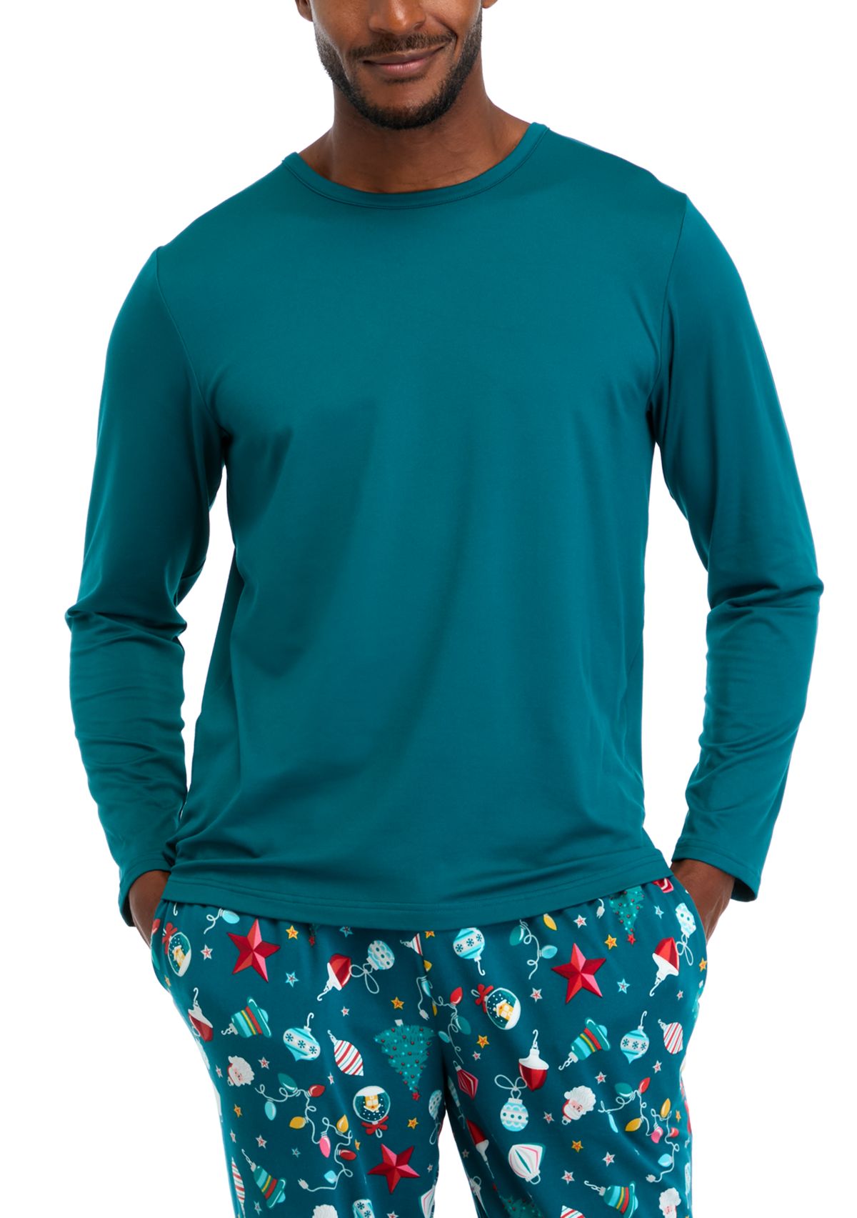 Mens Holiday Lights Solid Long Sleeve Top