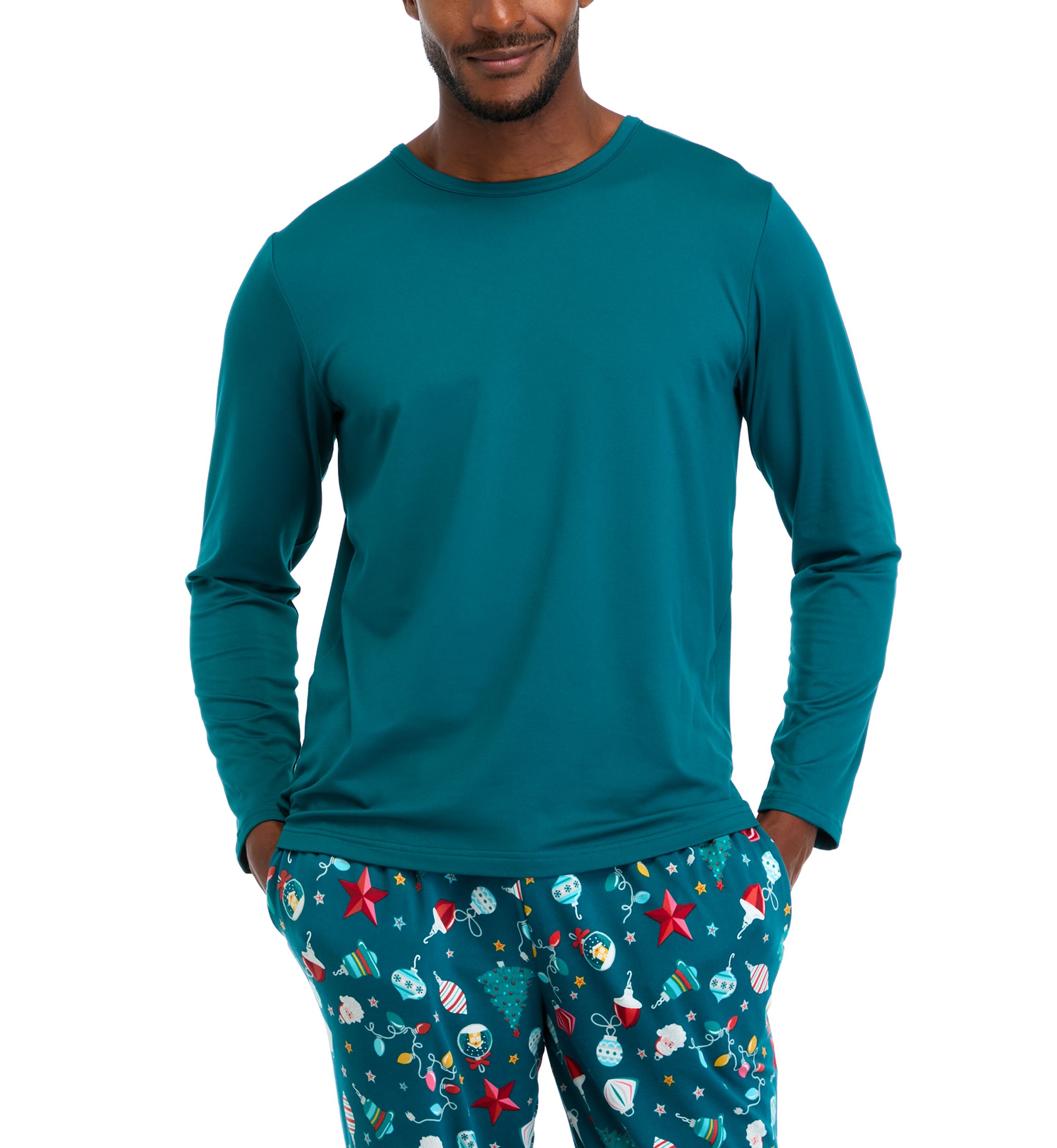 Mens Holiday Lights Solid Long Sleeve Top