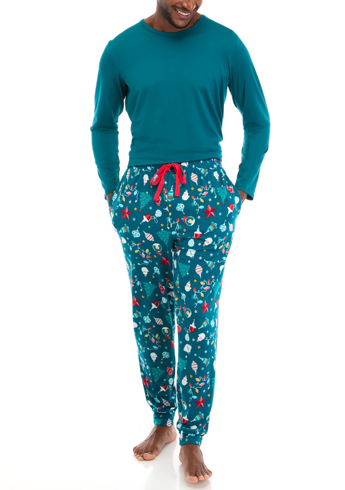 Mens Holiday Lights Solid Long Sleeve Top