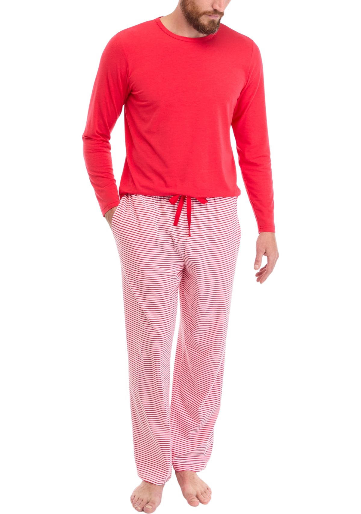 Mens Red Long Sleeve Pajama Top