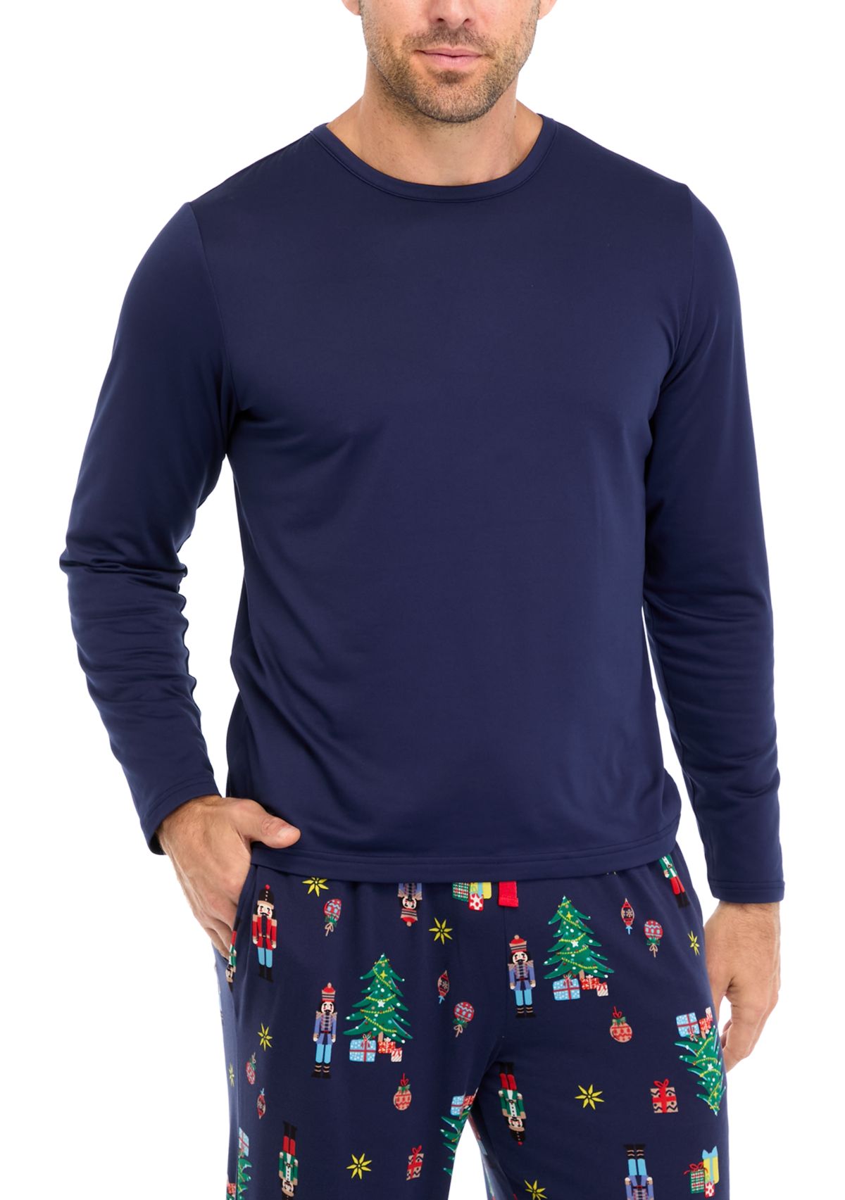 Mens Nutcracker Solid Long Sleeve Pajama Top