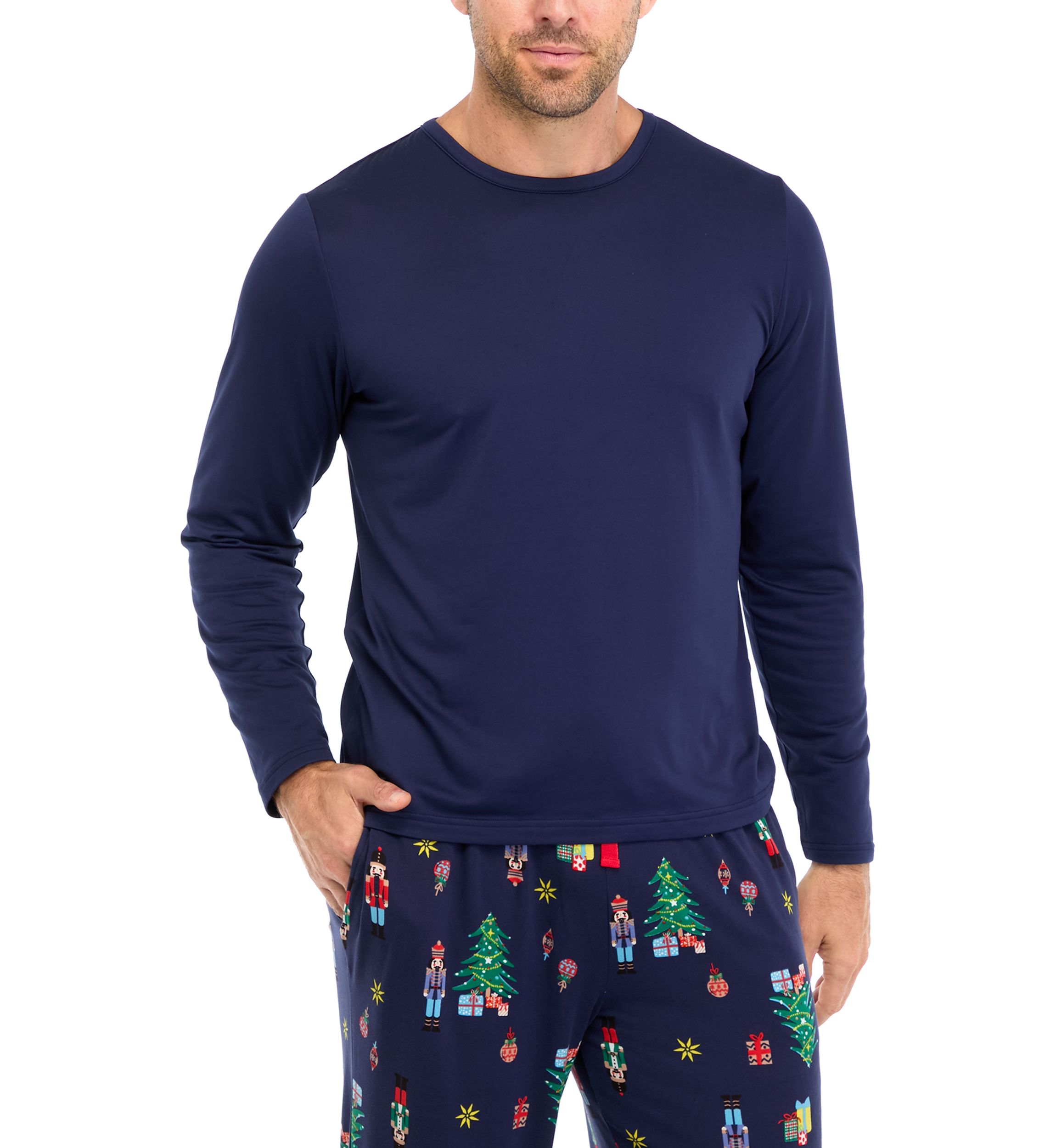 Mens Nutcracker Solid Long Sleeve Pajama Top