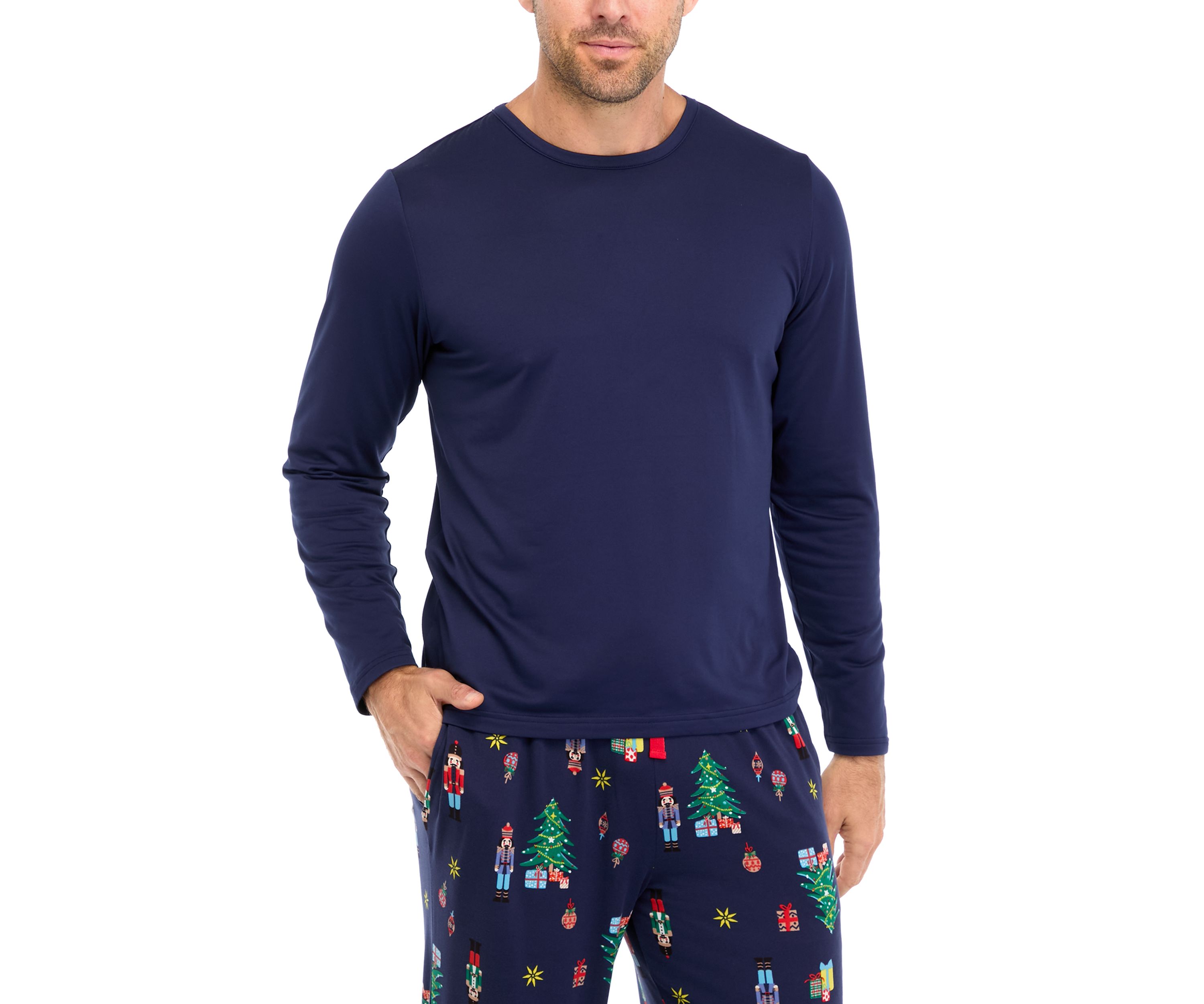 Mens Nutcracker Solid Long Sleeve Pajama Top