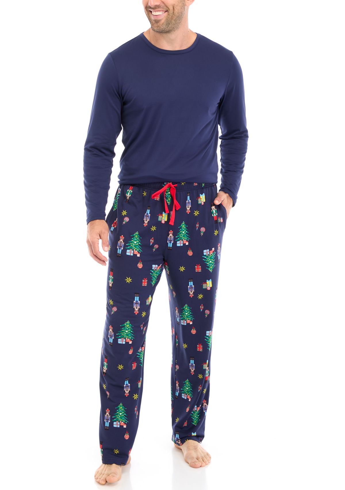 Mens Nutcracker Solid Long Sleeve Pajama Top