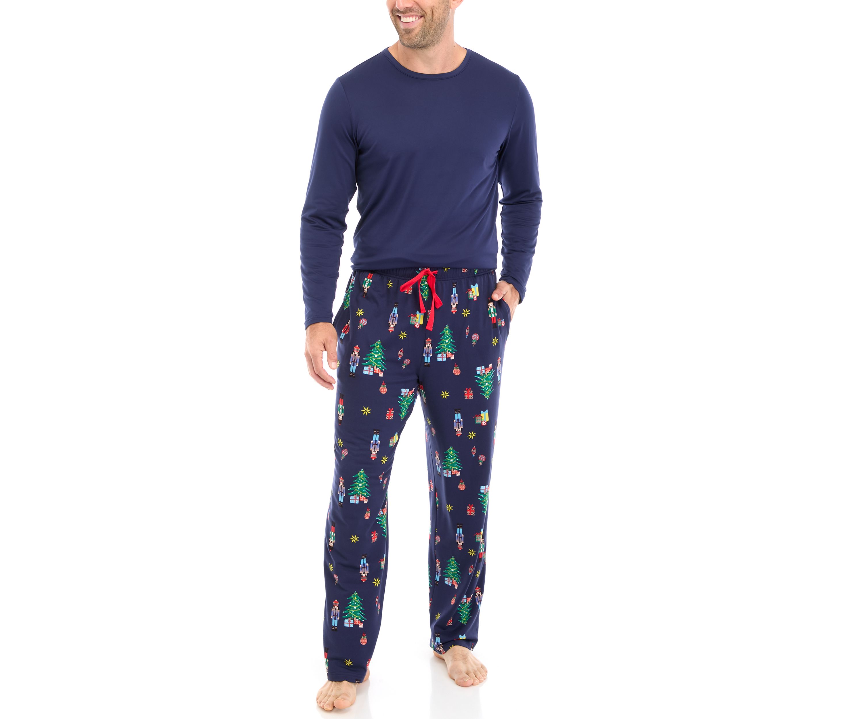 Mens Nutcracker Solid Long Sleeve Pajama Top