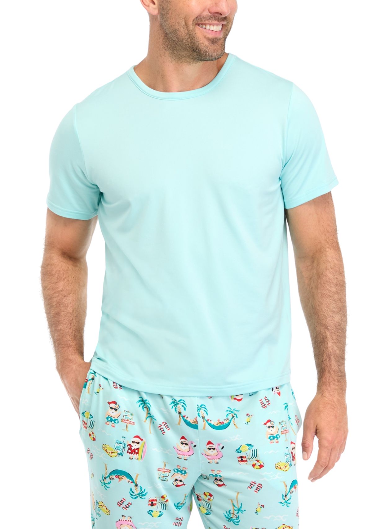 Mens Beachy Christmas Solid Short Sleeve Pajama Top