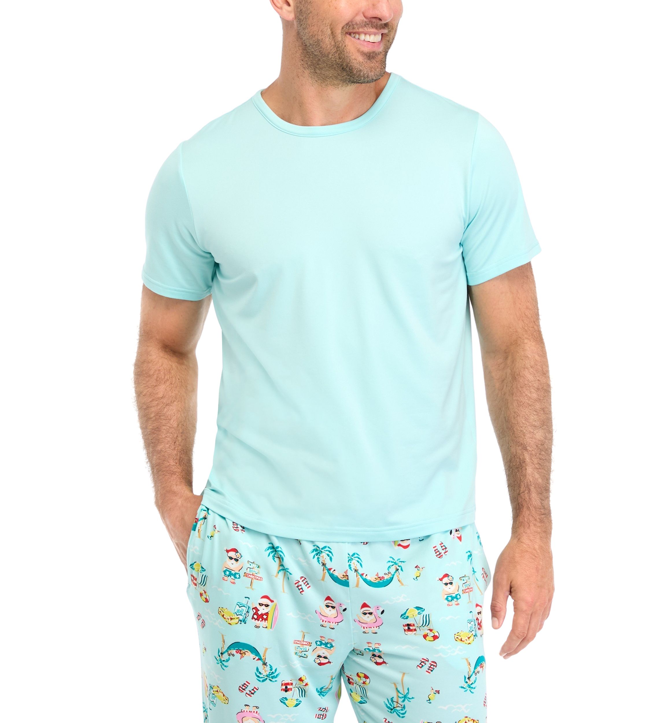 Mens Beachy Christmas Solid Short Sleeve Pajama Top