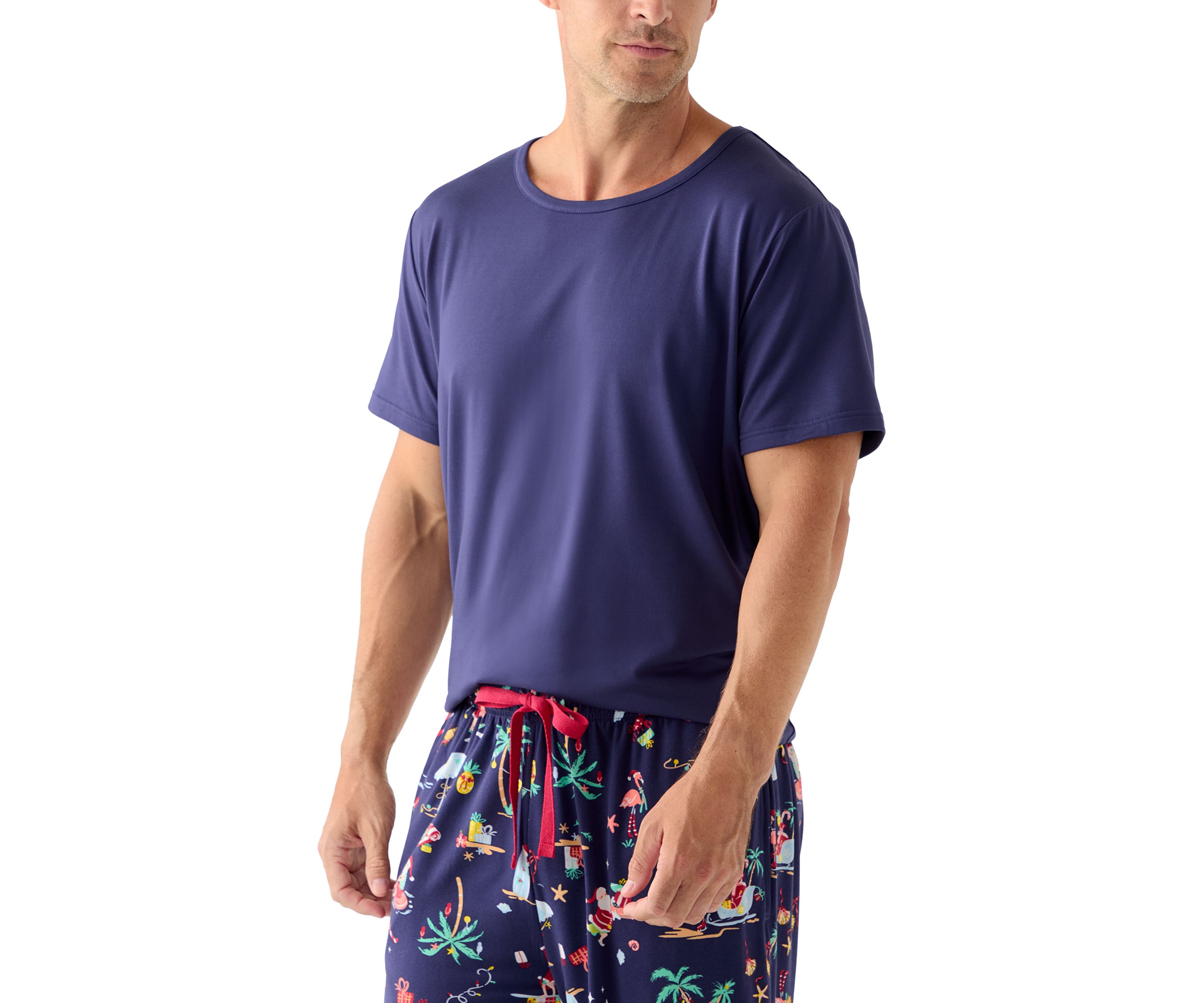 Mens Beachy Christmas Solid Short Sleeve Pajama Top