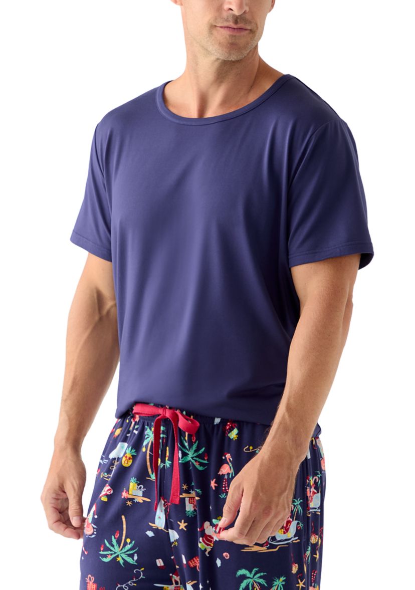 Mens Beachy Christmas Solid Short Sleeve Pajama Top